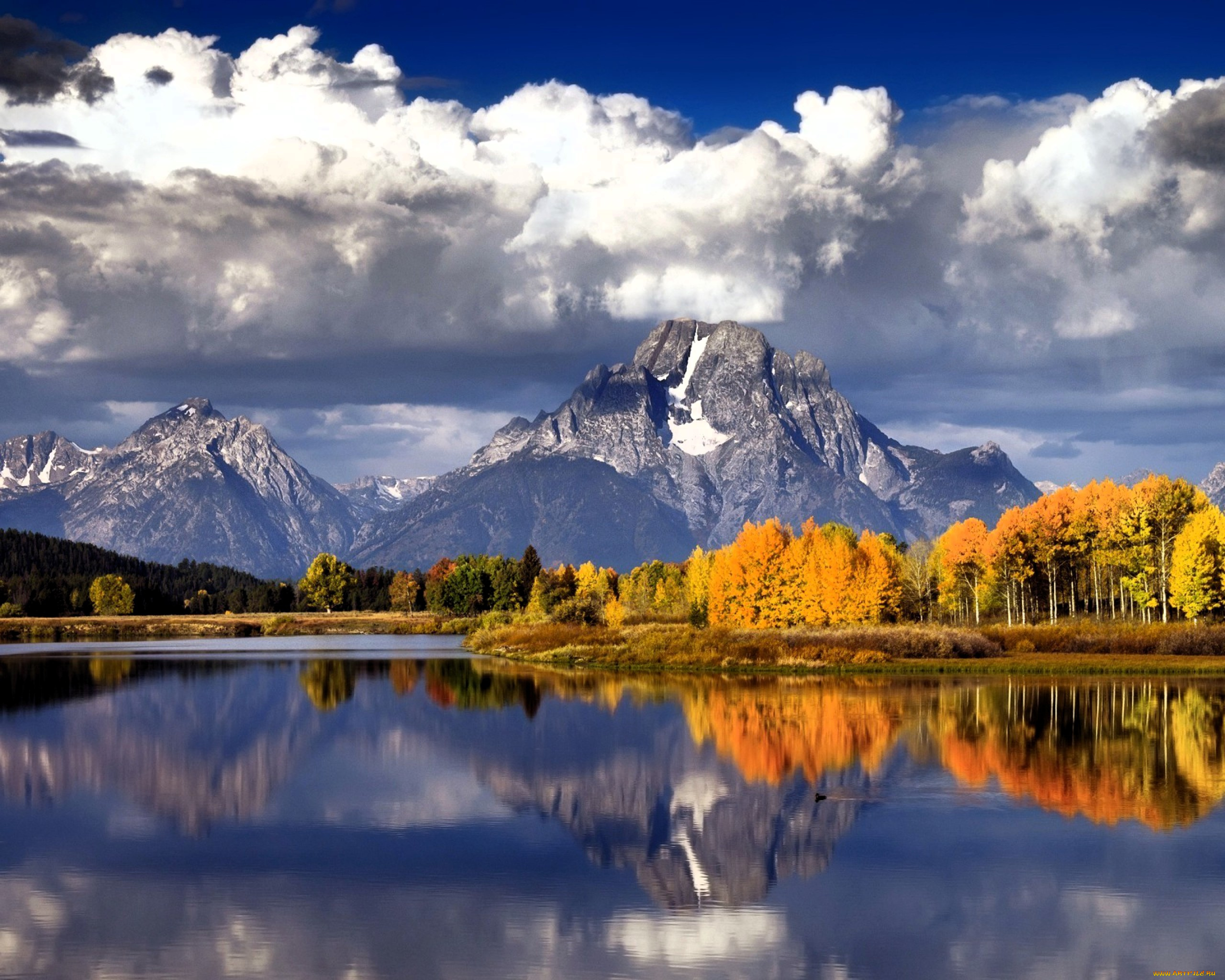 природа, реки, озера, облака, горы, лес, осень, озеро, отражение