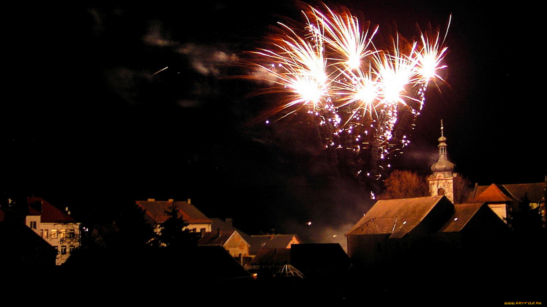 разное, салюты, фейерверки, салют, дома, ночь