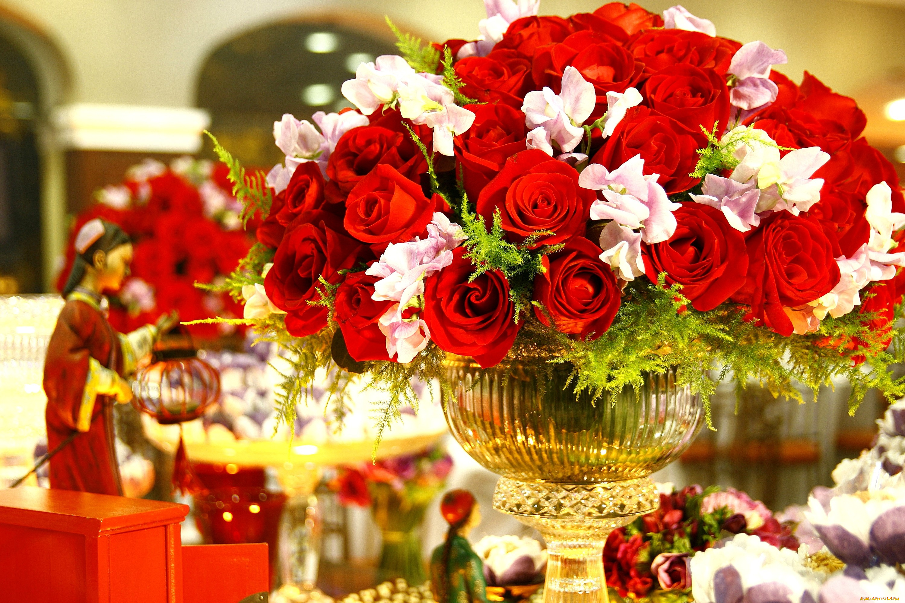 цветы, букеты, композиции, ваза, розы, красный