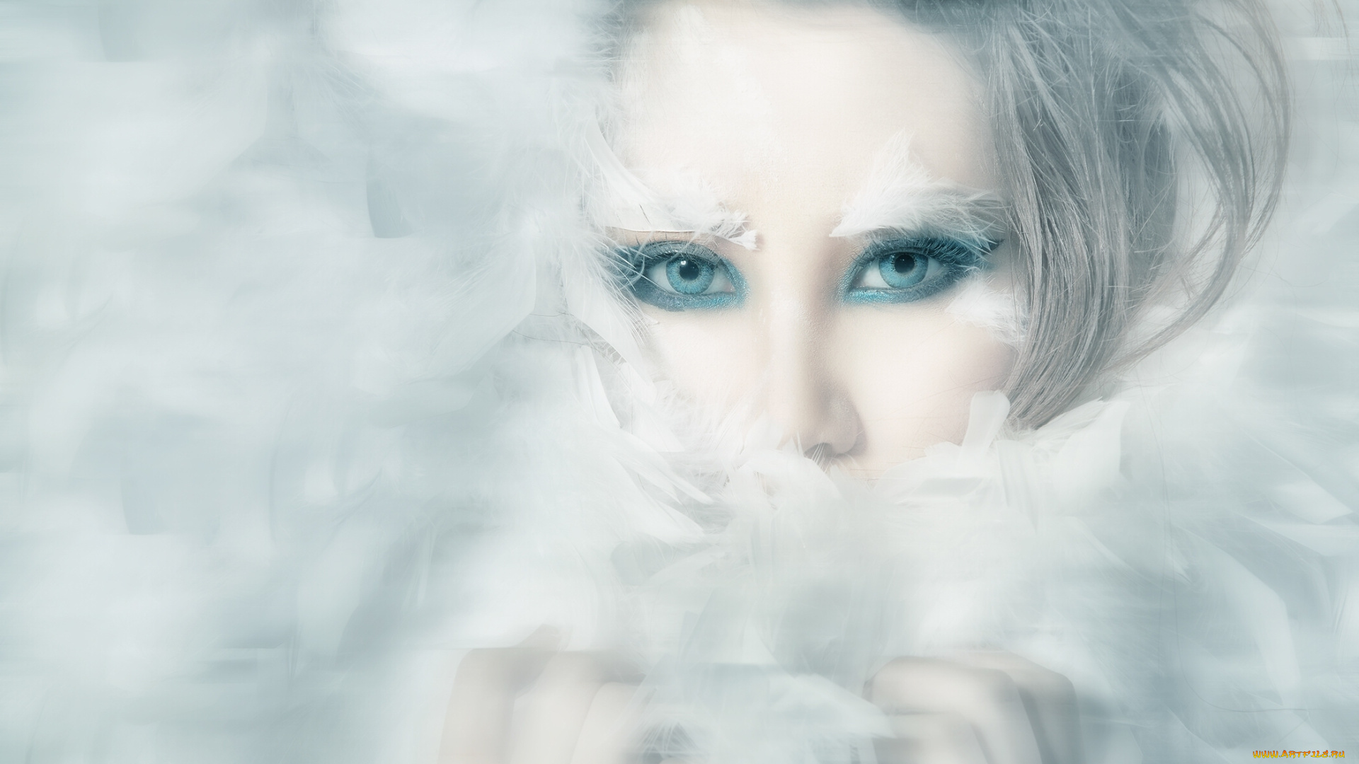 Teresa, B&, 249, i, b&, 249, девушки, макияж, перья, взгляд, глаза, лицо