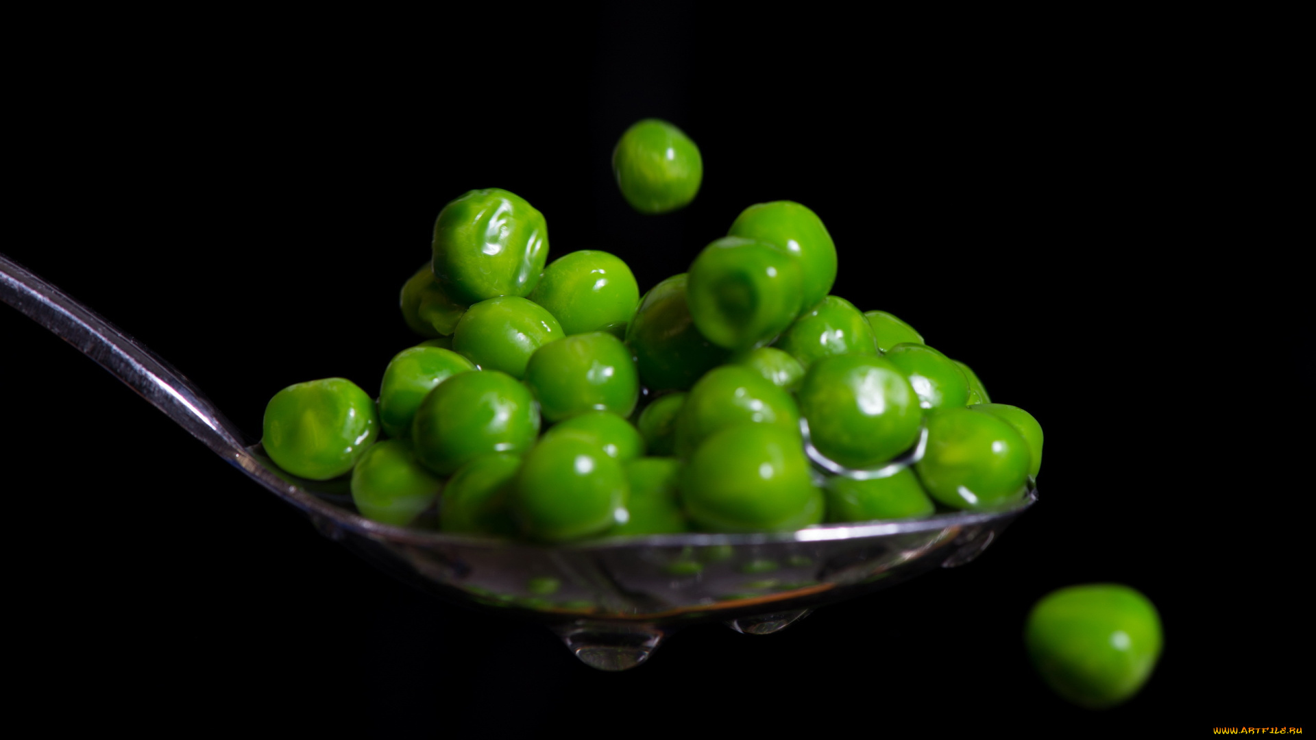 зеленый, горошек, еда, бобовые, ложка, горох