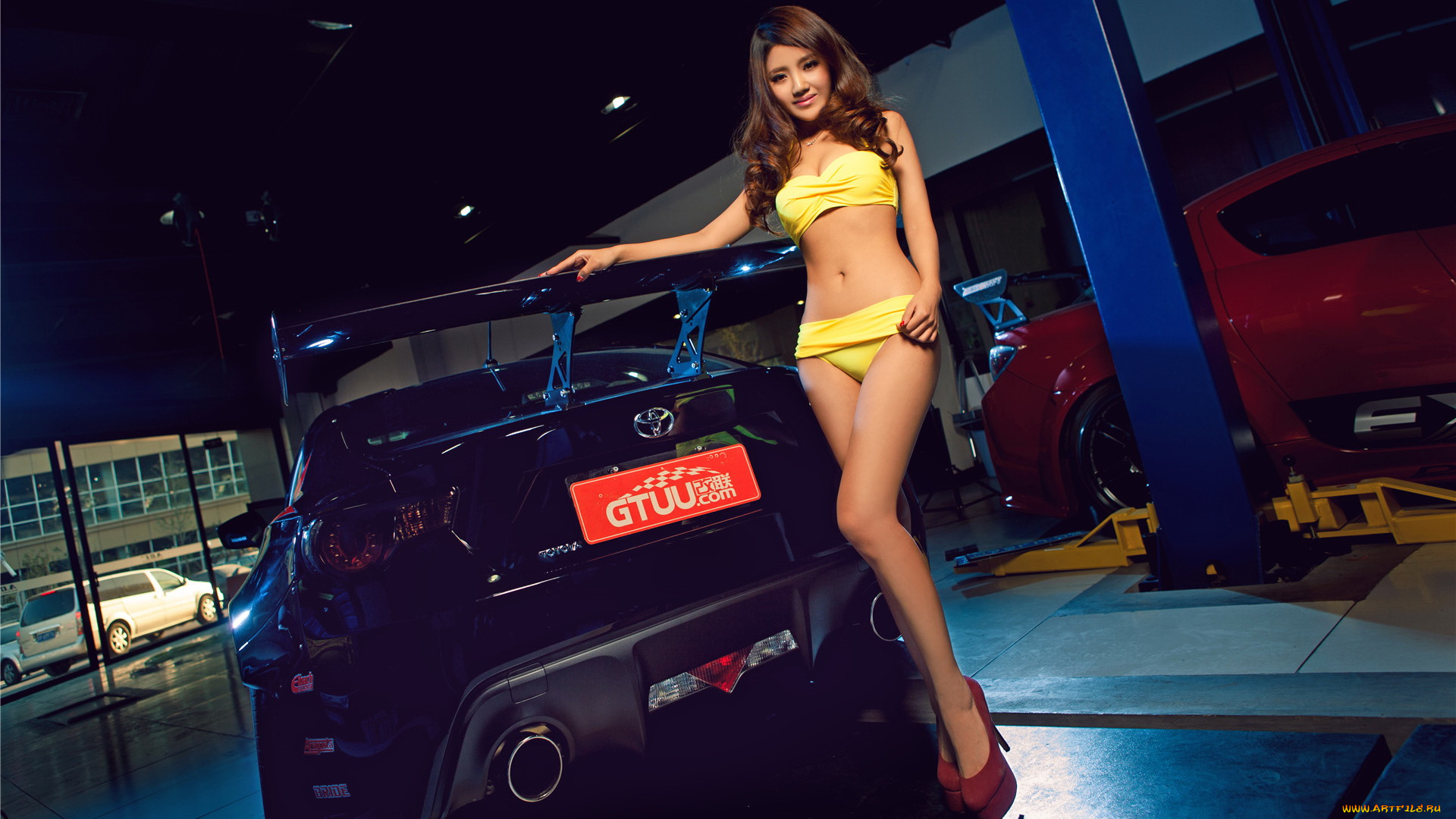 автомобили, авто, с, девушками, азиатка, автомобиль, девушка