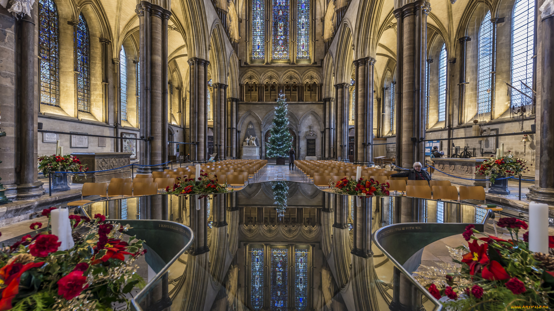 cathedral, reflections, of, christmas, интерьер, убранство, , роспись, храма, рождество, ель, витражи, собор