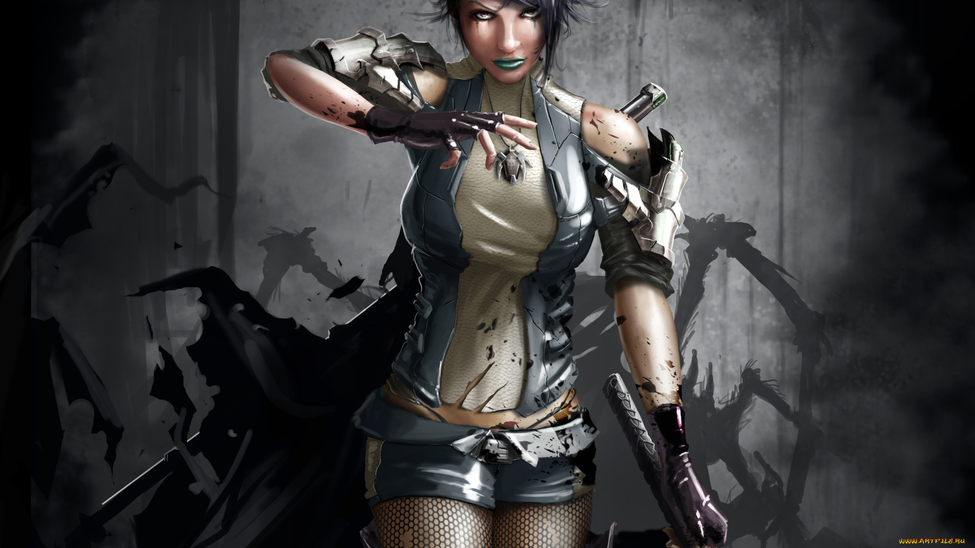 фэнтези, девушки, безрукавка, шорты, меч, девушка