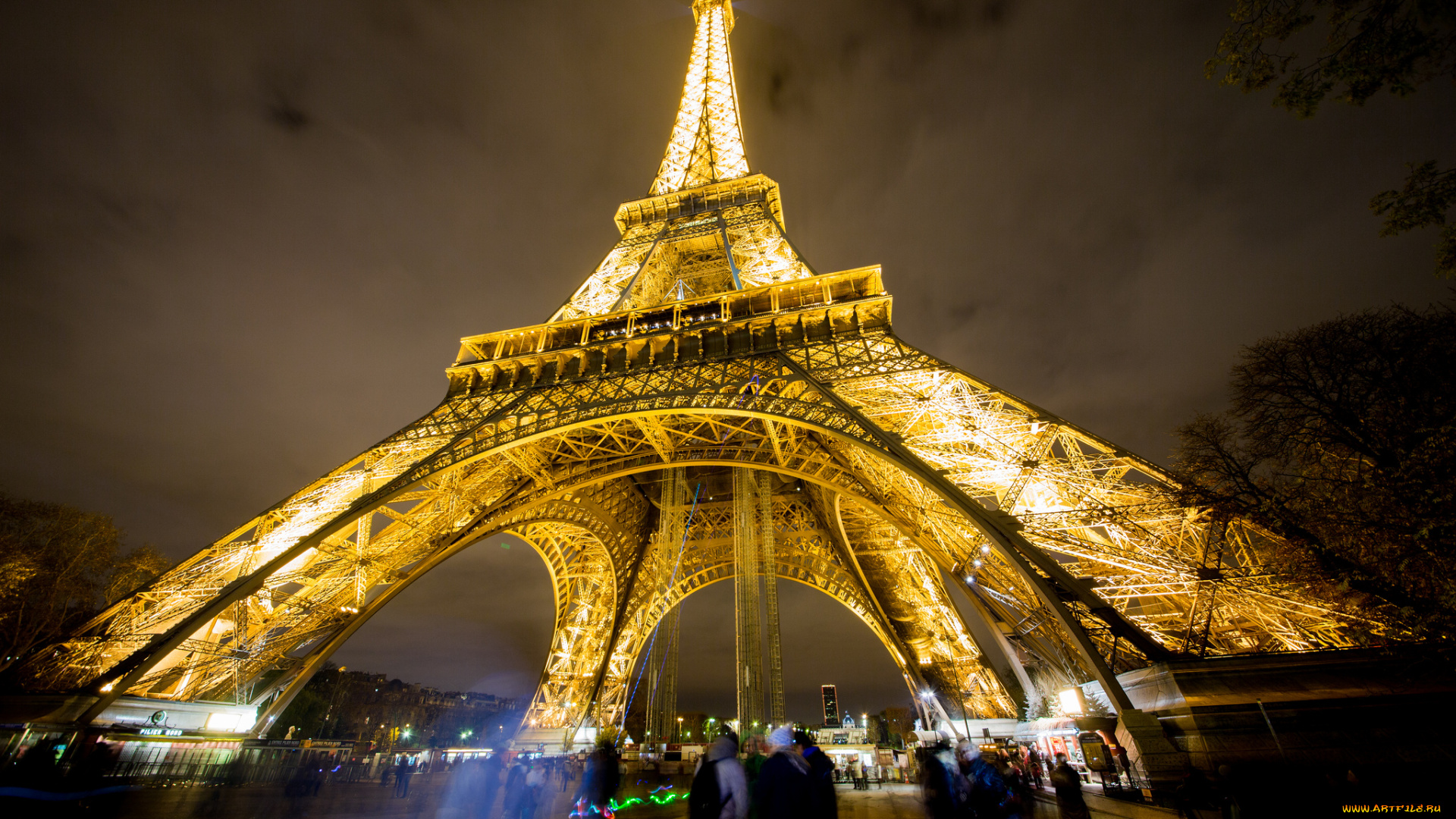 города, париж, , франция, ночь, площадь, башня, огни