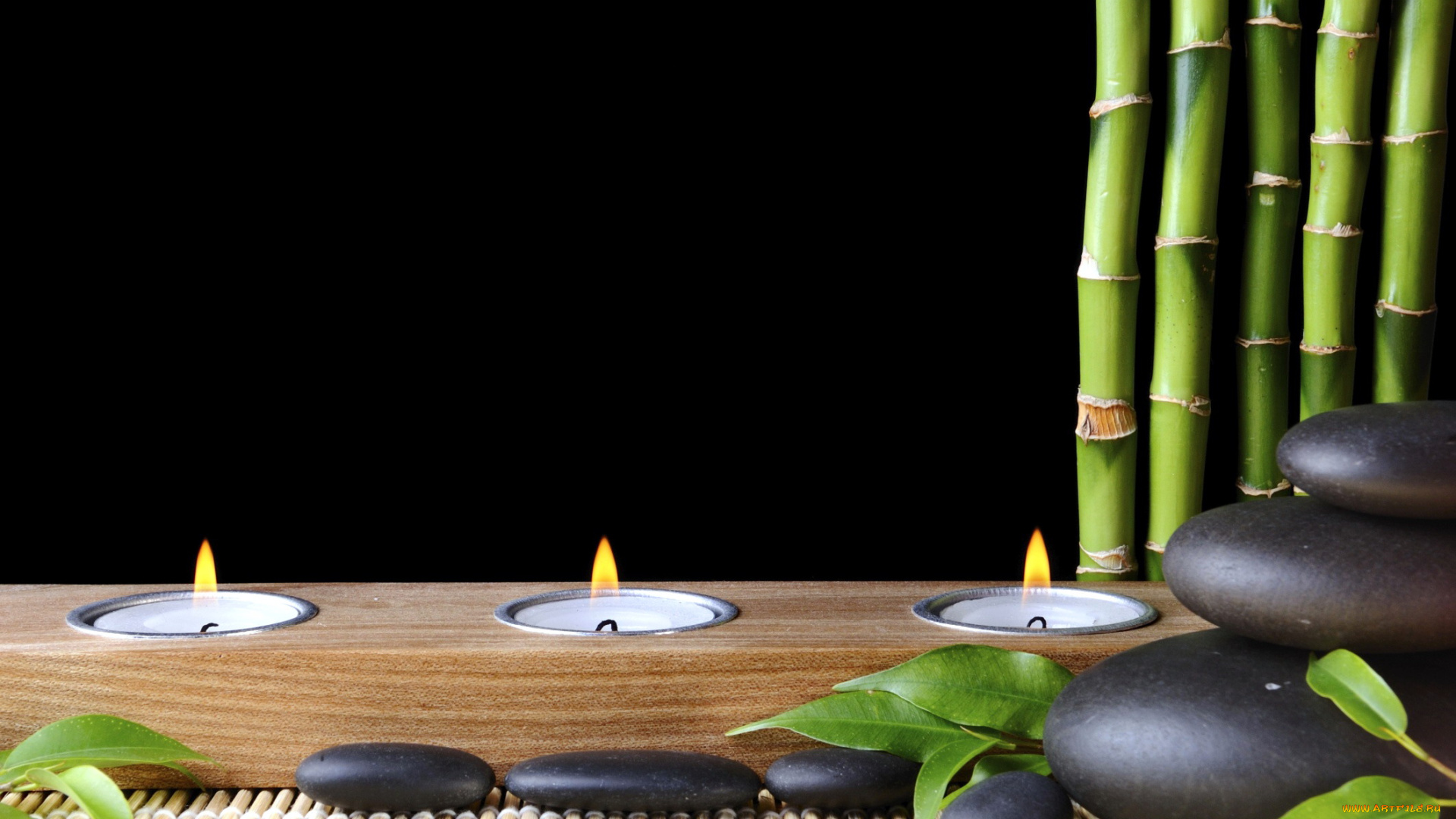 разное, свечи, камни, бамбук