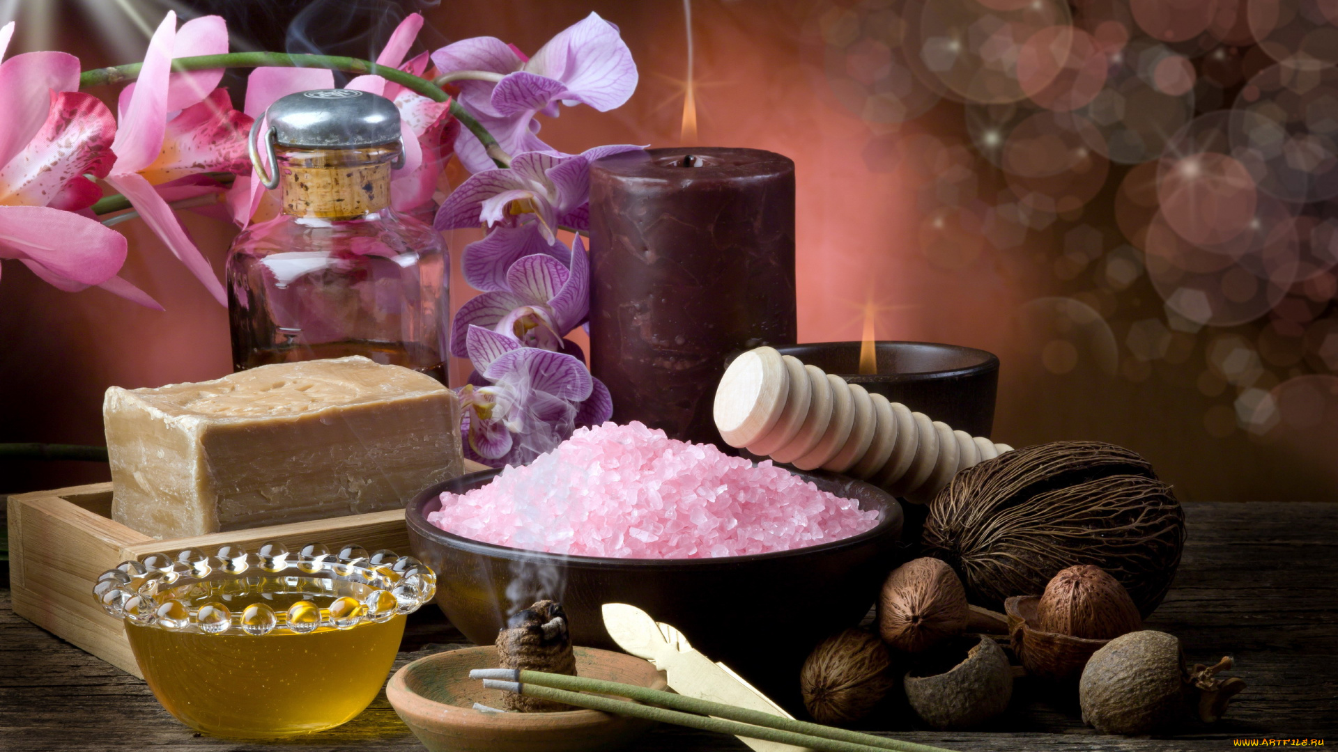 разное, свечи, орхидеи, соль, мыло