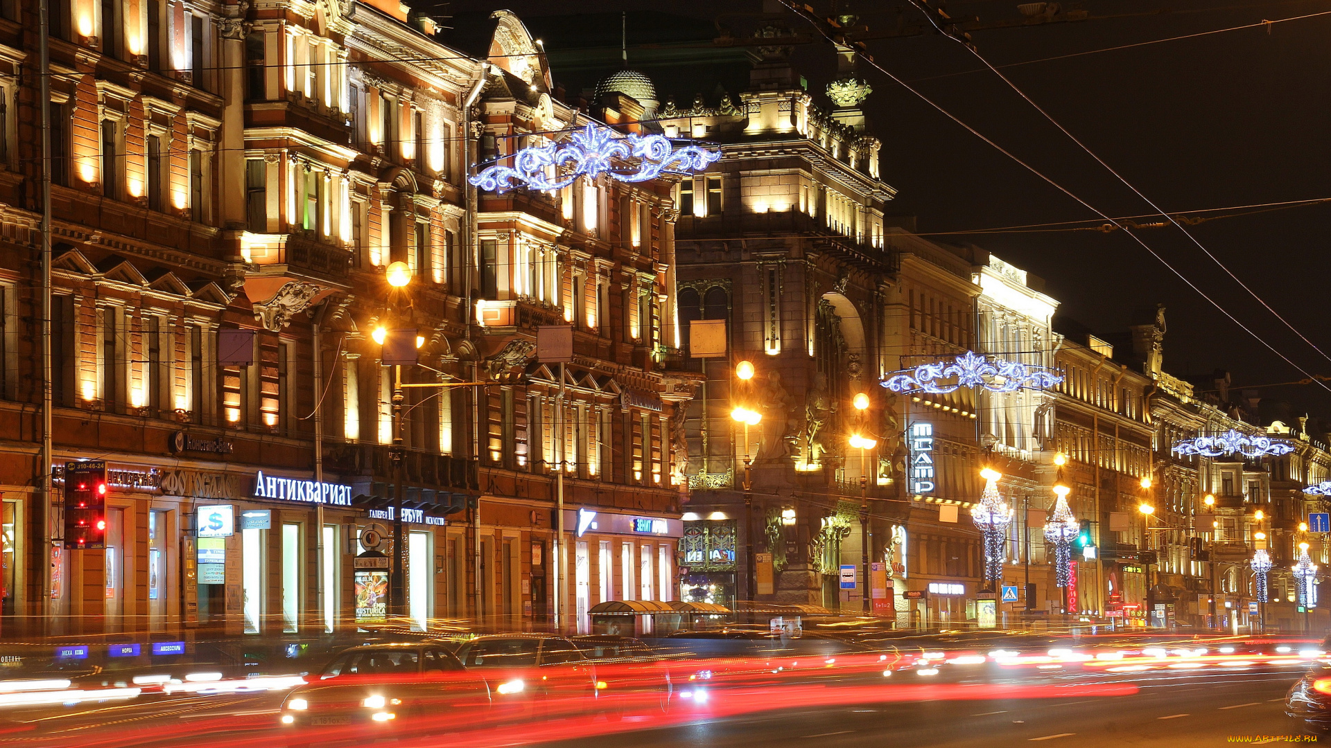 санкт-петербург, новогодний, города, санкт-петербург, , петергоф, , россия, улица, ночь, огни