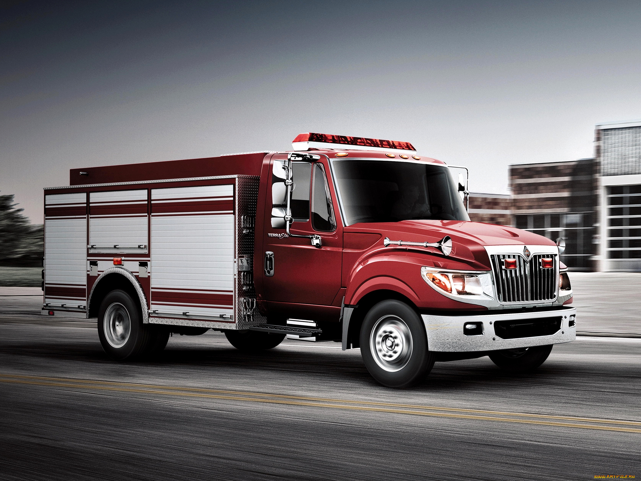 автомобили, пожарные, машины, international, terrastar, firetruck, красная