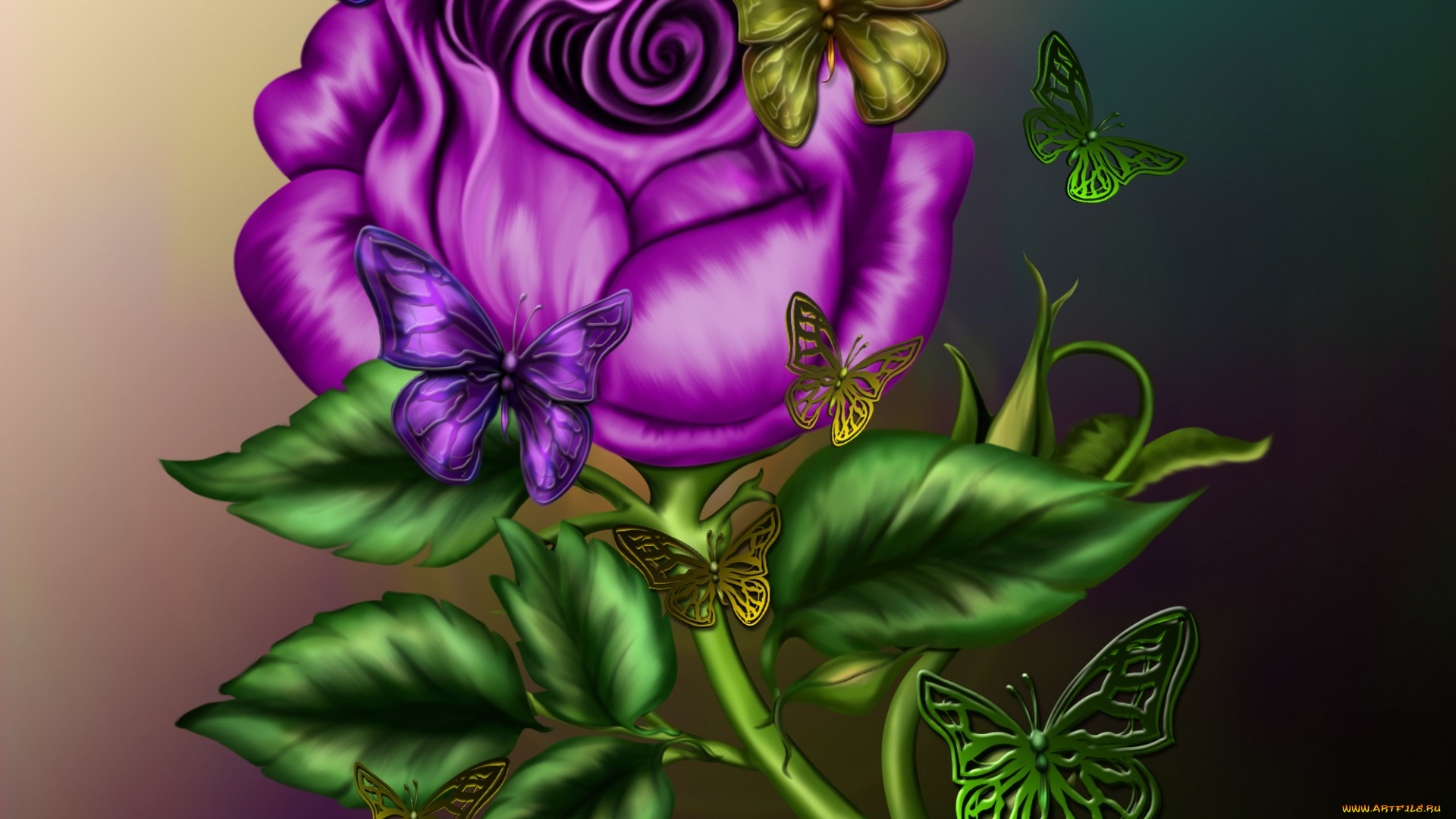 3д, графика, цветы, , flowers, бабочки