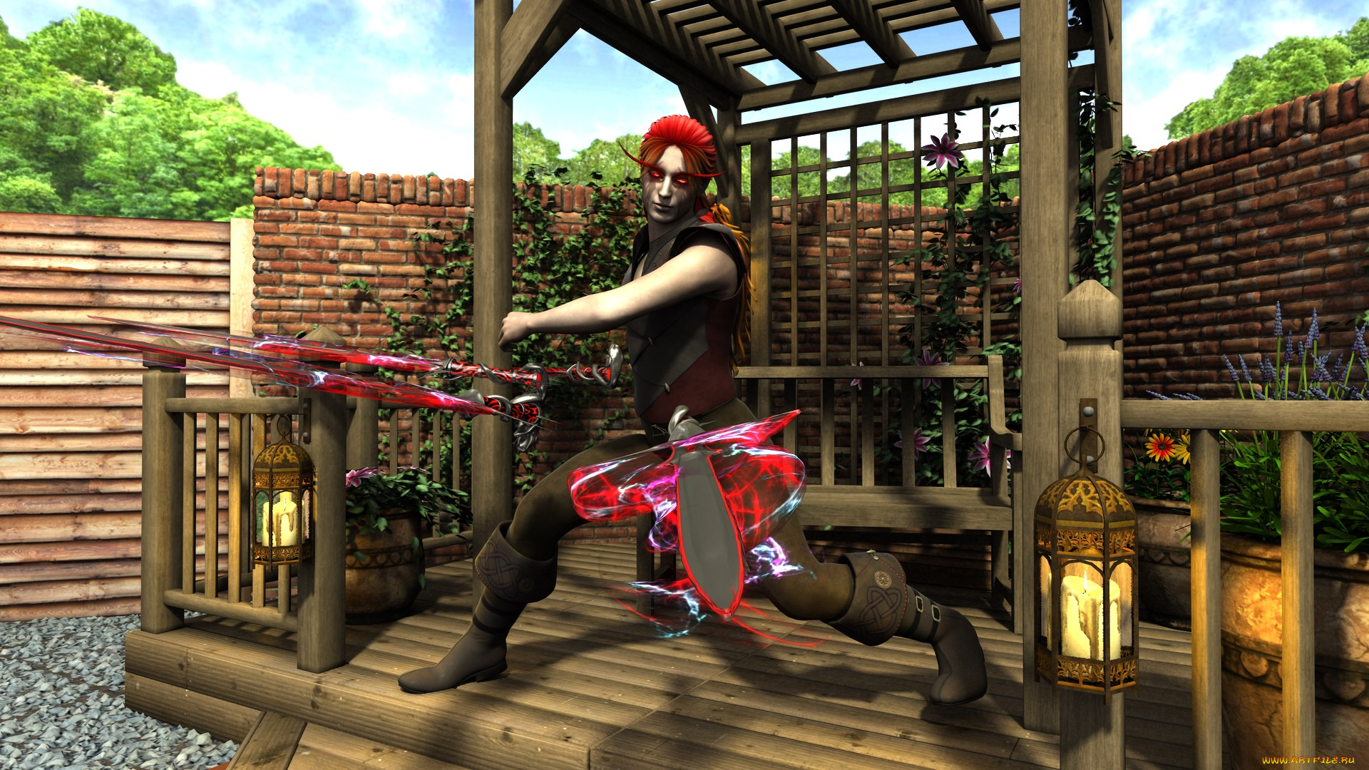 3д, графика, фантазия, , fantasy, эльф, оружие, фон, взгляд