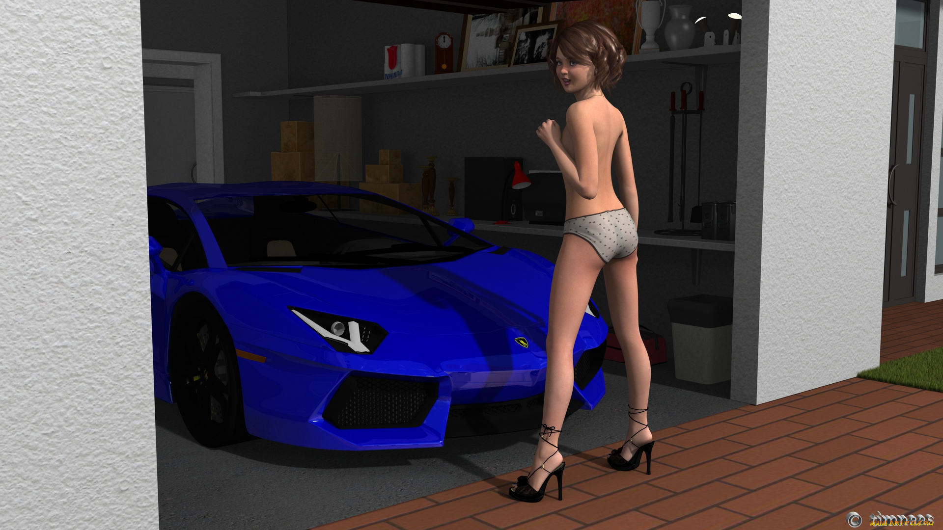 3д, графика, люди, , people, автомобиль, девушка, фон, взгляд