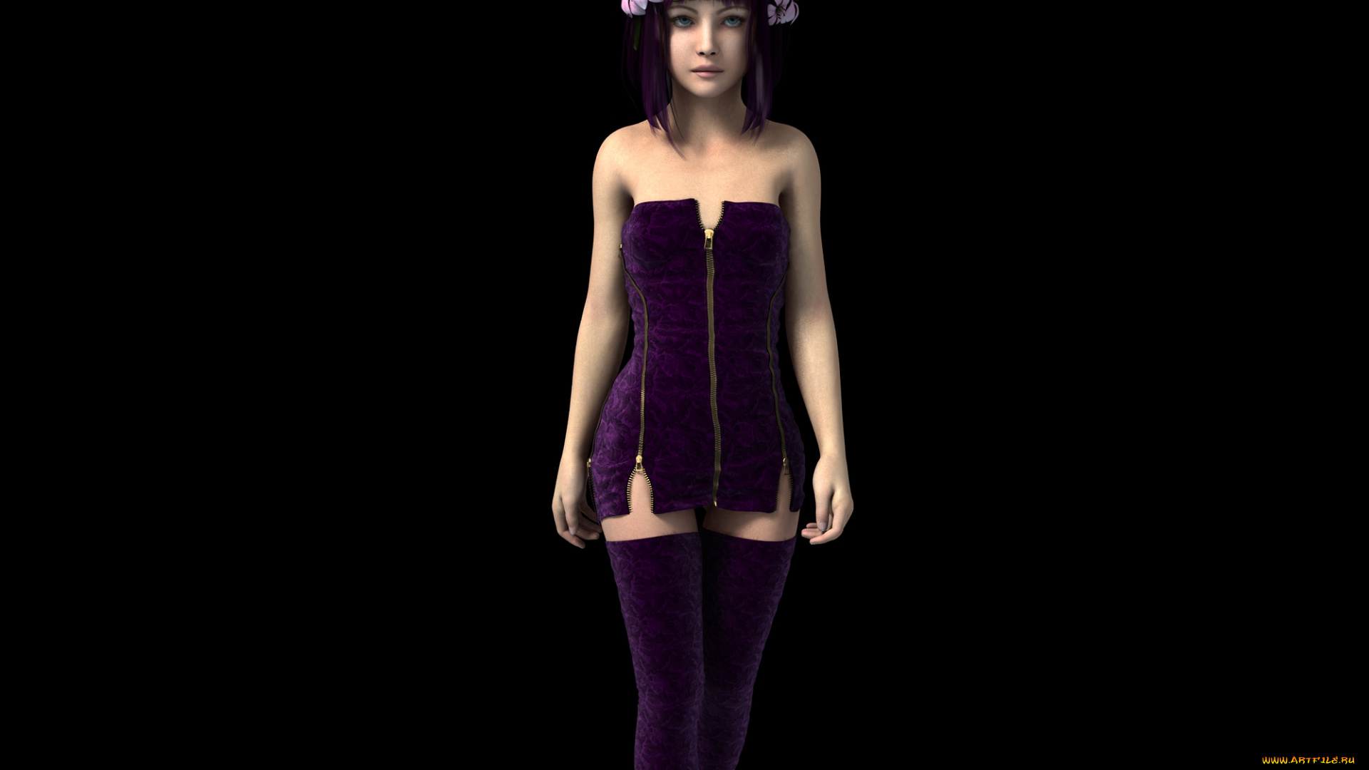 3д, графика, люди, , people, чулки, венок, фон, взгляд, девушка