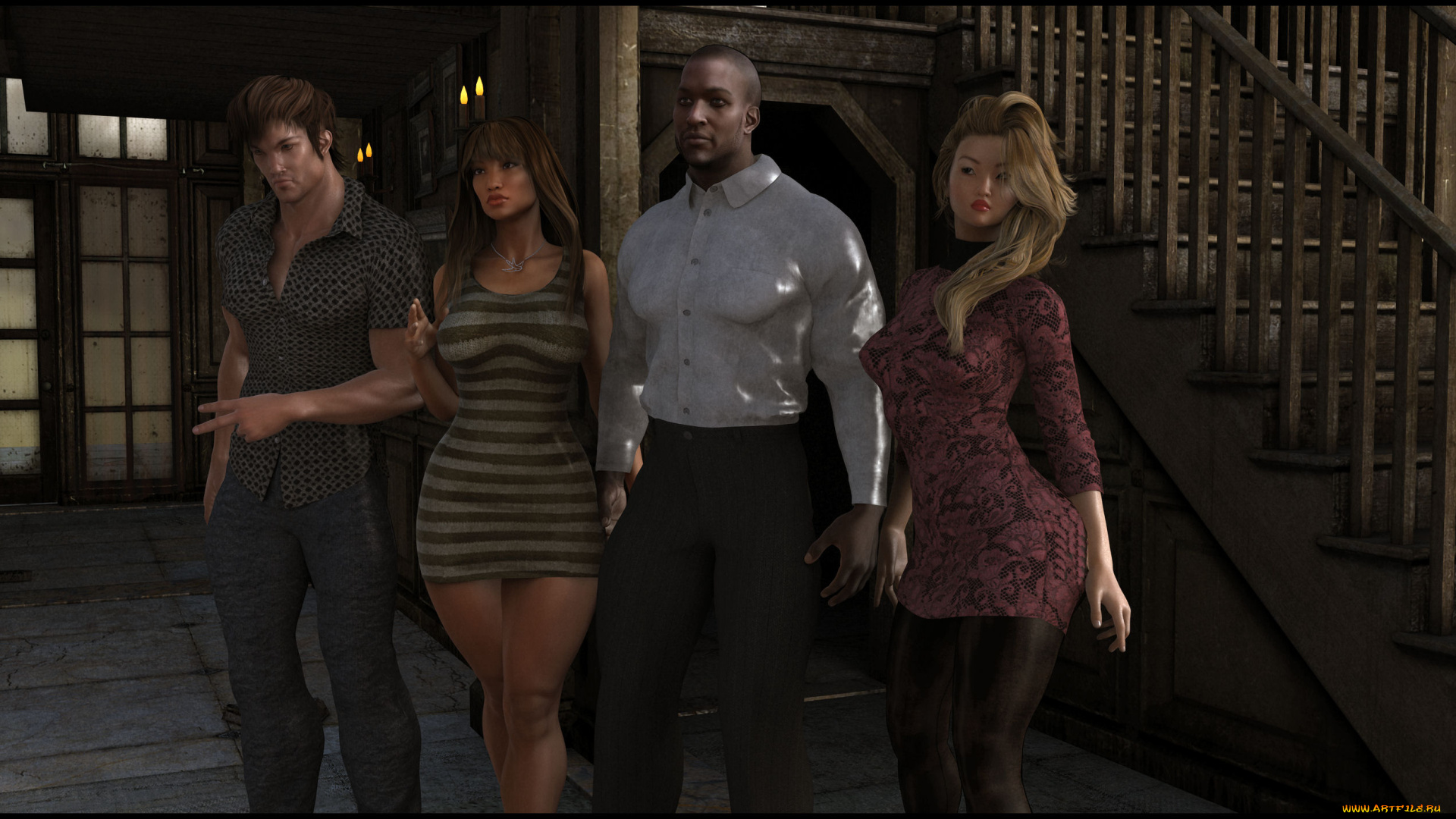 3д, графика, люди, , people, мужчины, улица, взгляд, девушки