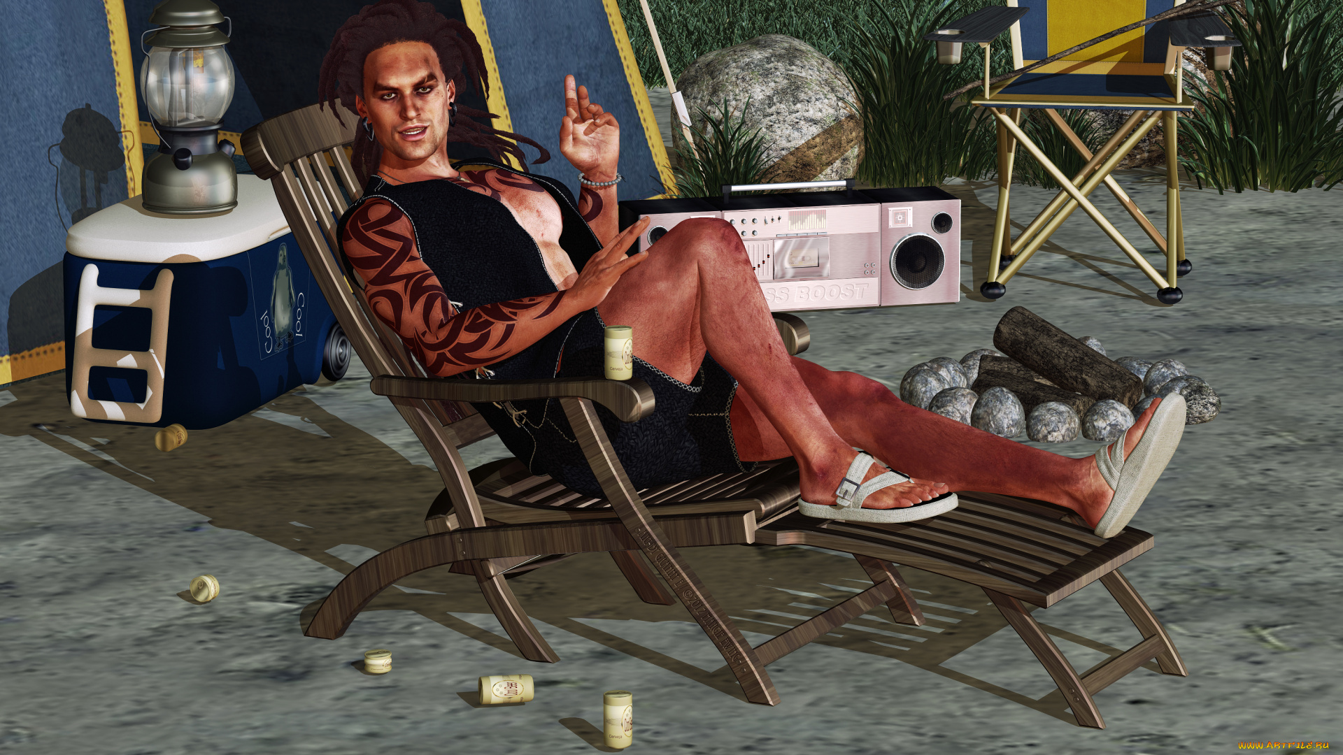 3д, графика, люди, , people, шезлонг, фон, взгляд, мужчина