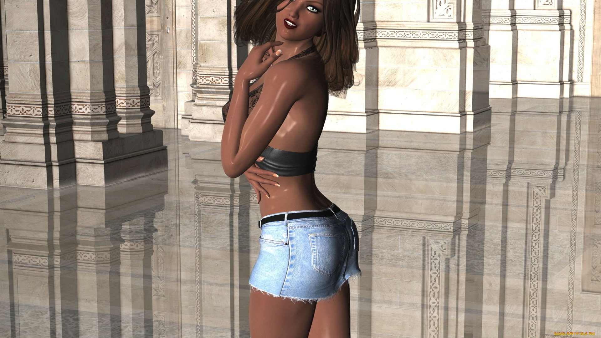 3д, графика, люди, , people, шорты, фон, взгляд, девушка