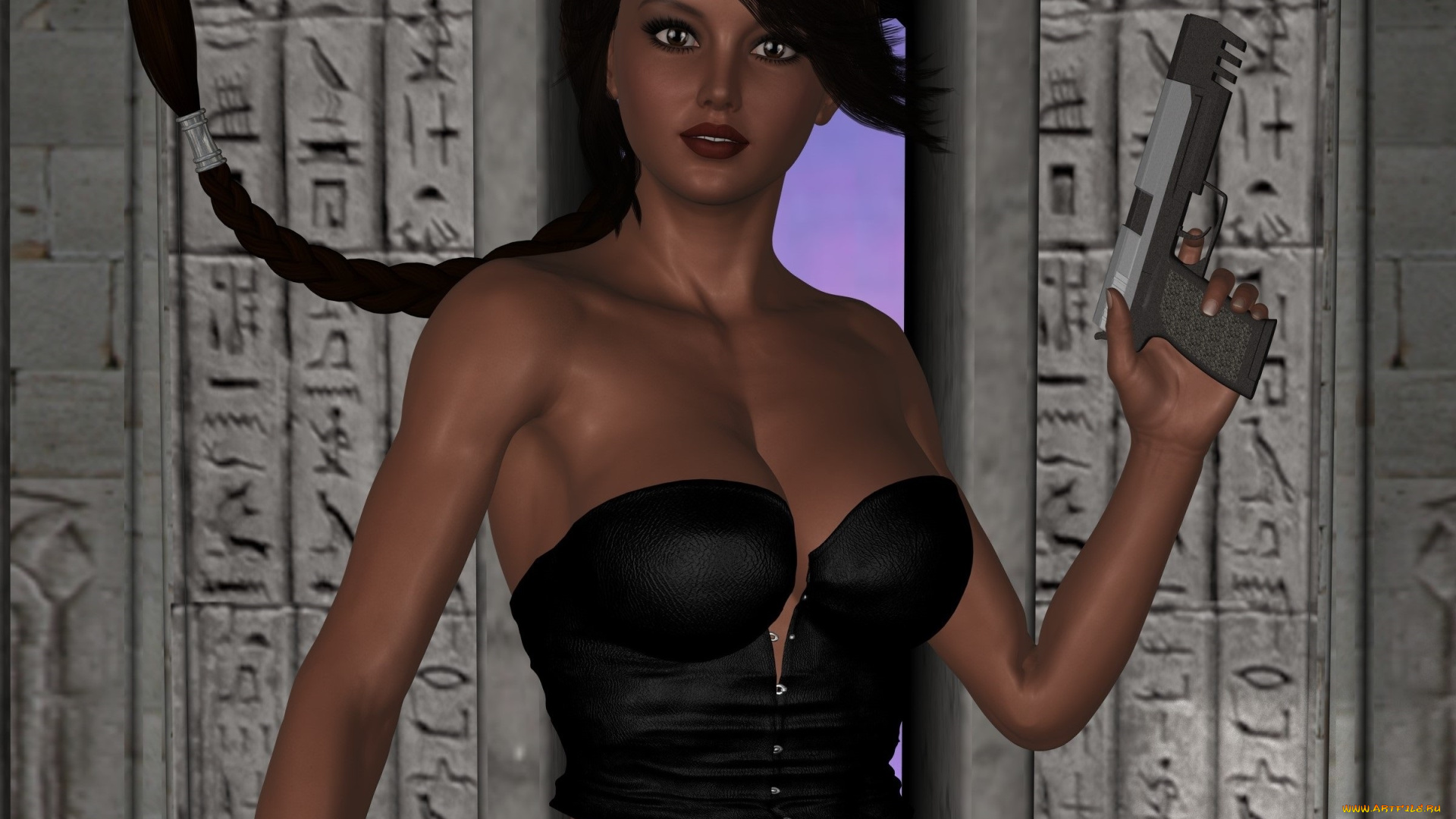 3д, графика, люди, , people, взгляд, девушка, оружие, фон