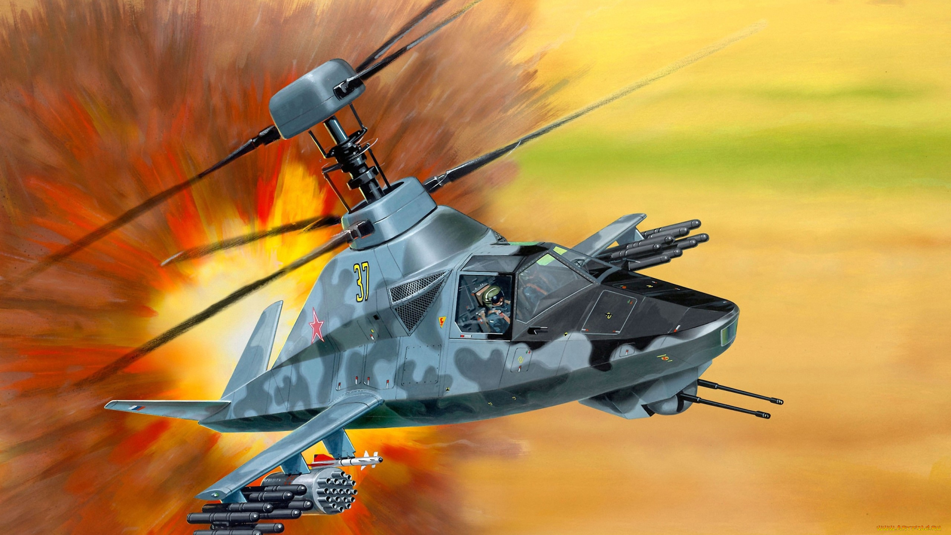 рисованное, армия, вертолет, оружие