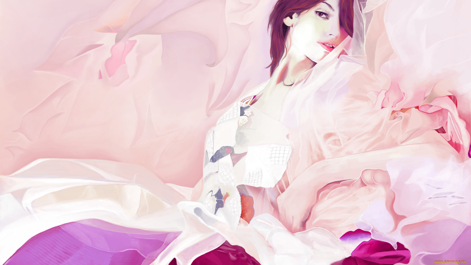 рисованное, люди, ткань, платье, лицо, взгляд, девушка