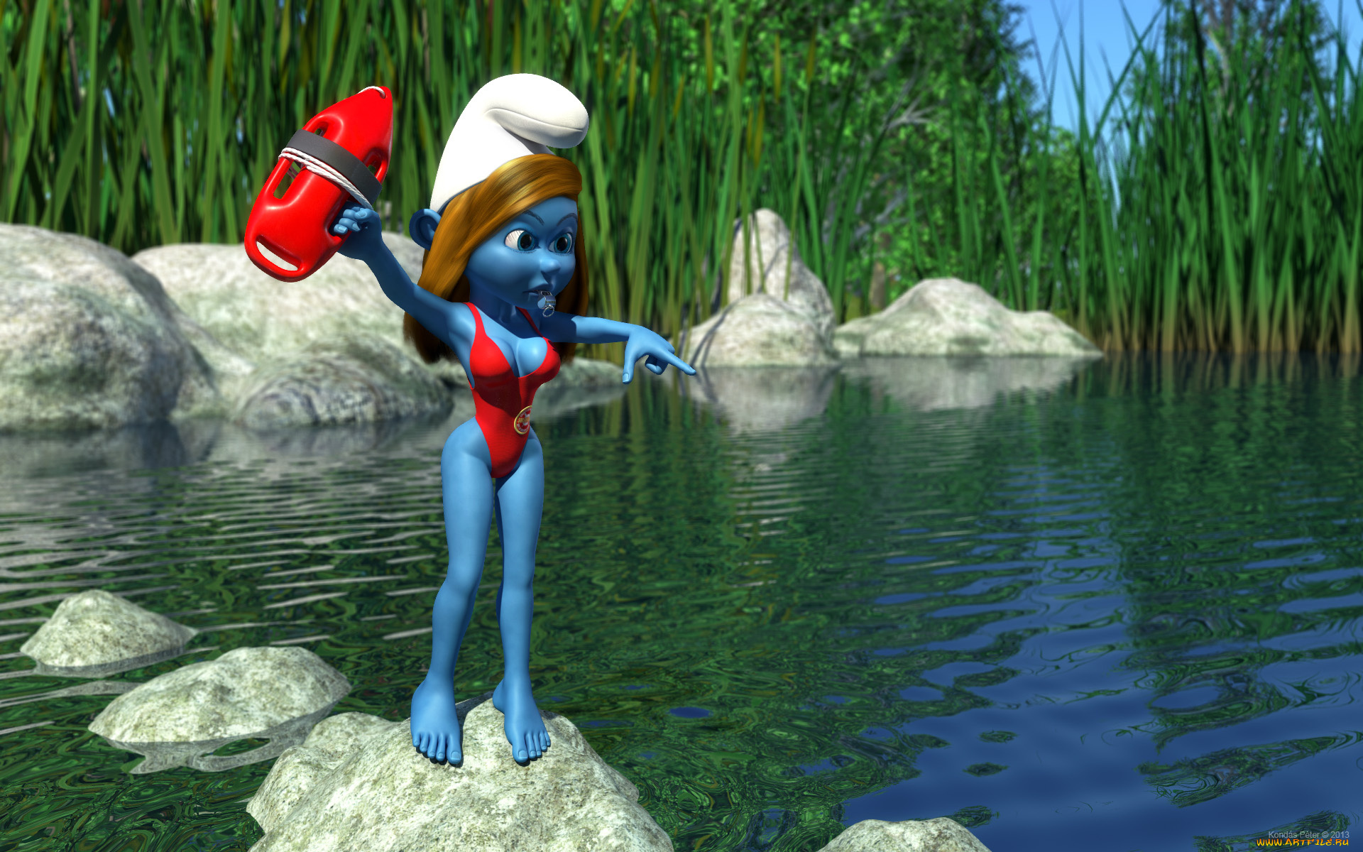 3д, графика, существа, , creatures, вода, троль, камни, взгляд