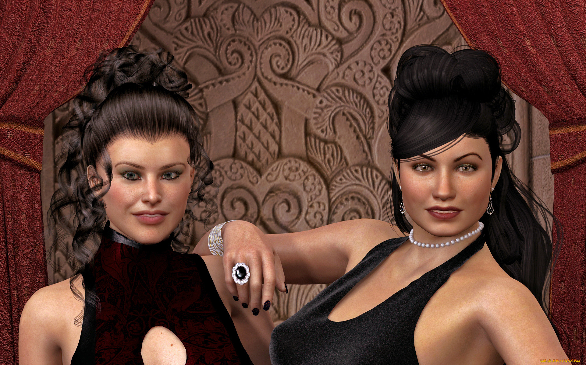 3д, графика, люди, , people, взгляд, девушки, фон