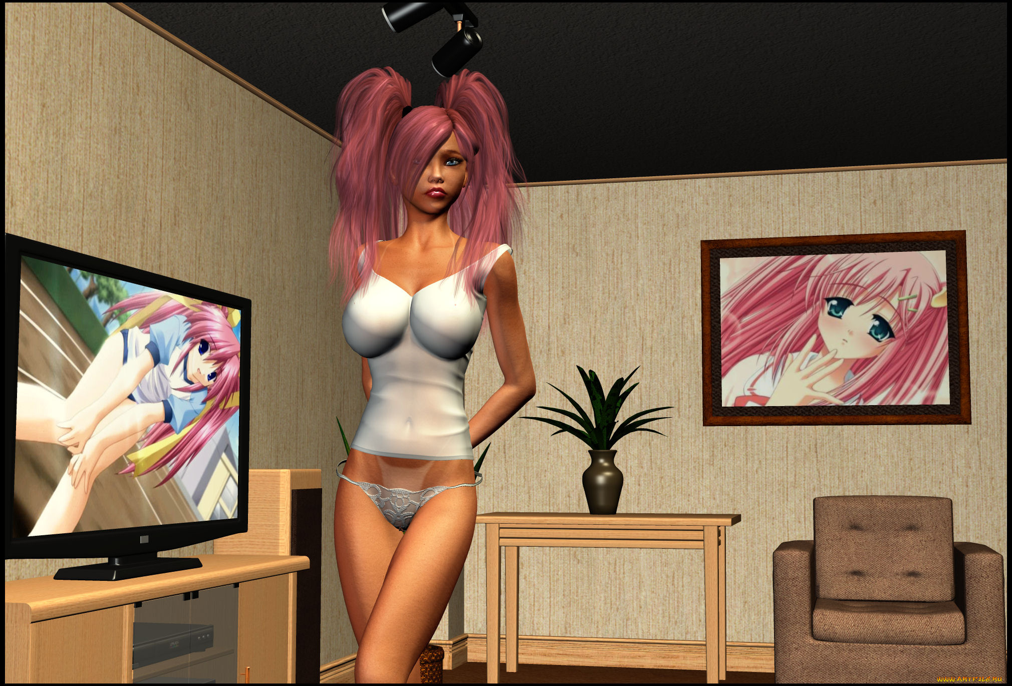 3д, графика, люди, , people, картины, фон, взгляд, девушка, кресло, стол