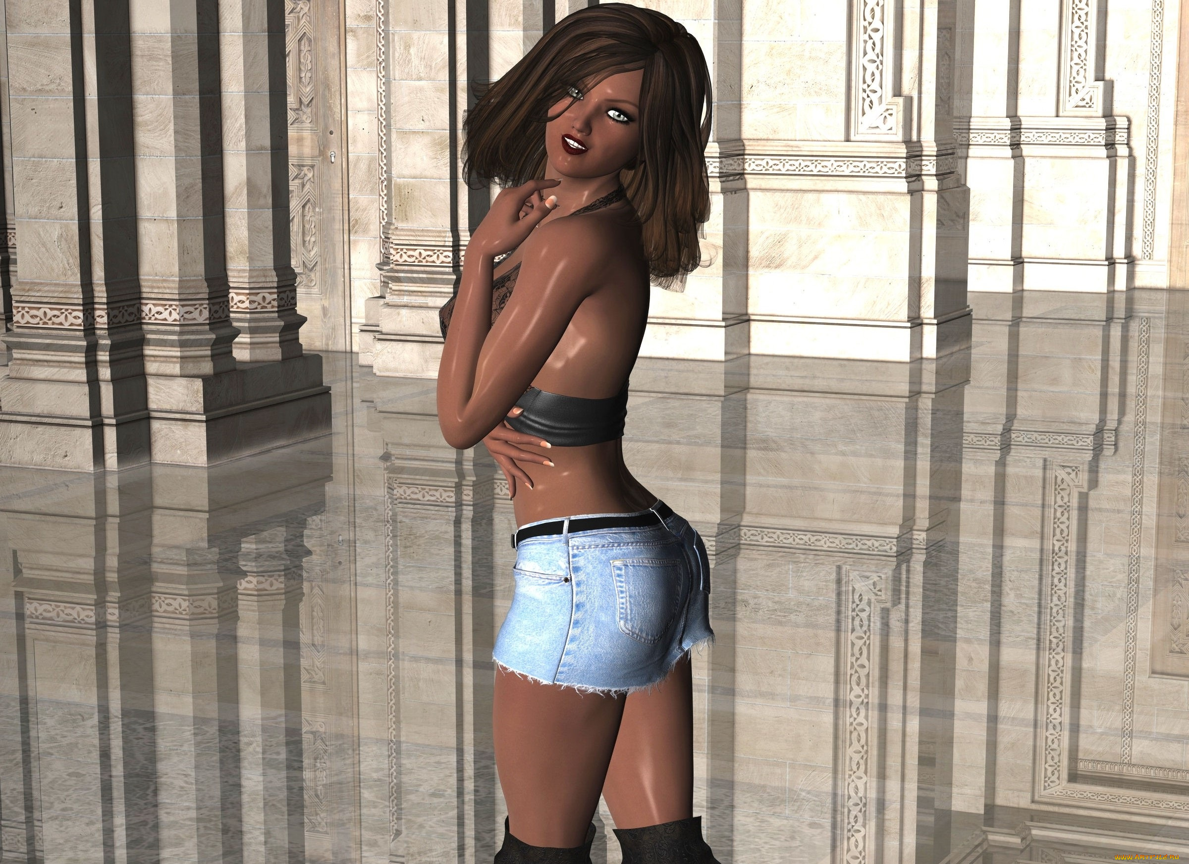 3д, графика, люди, , people, шорты, фон, взгляд, девушка