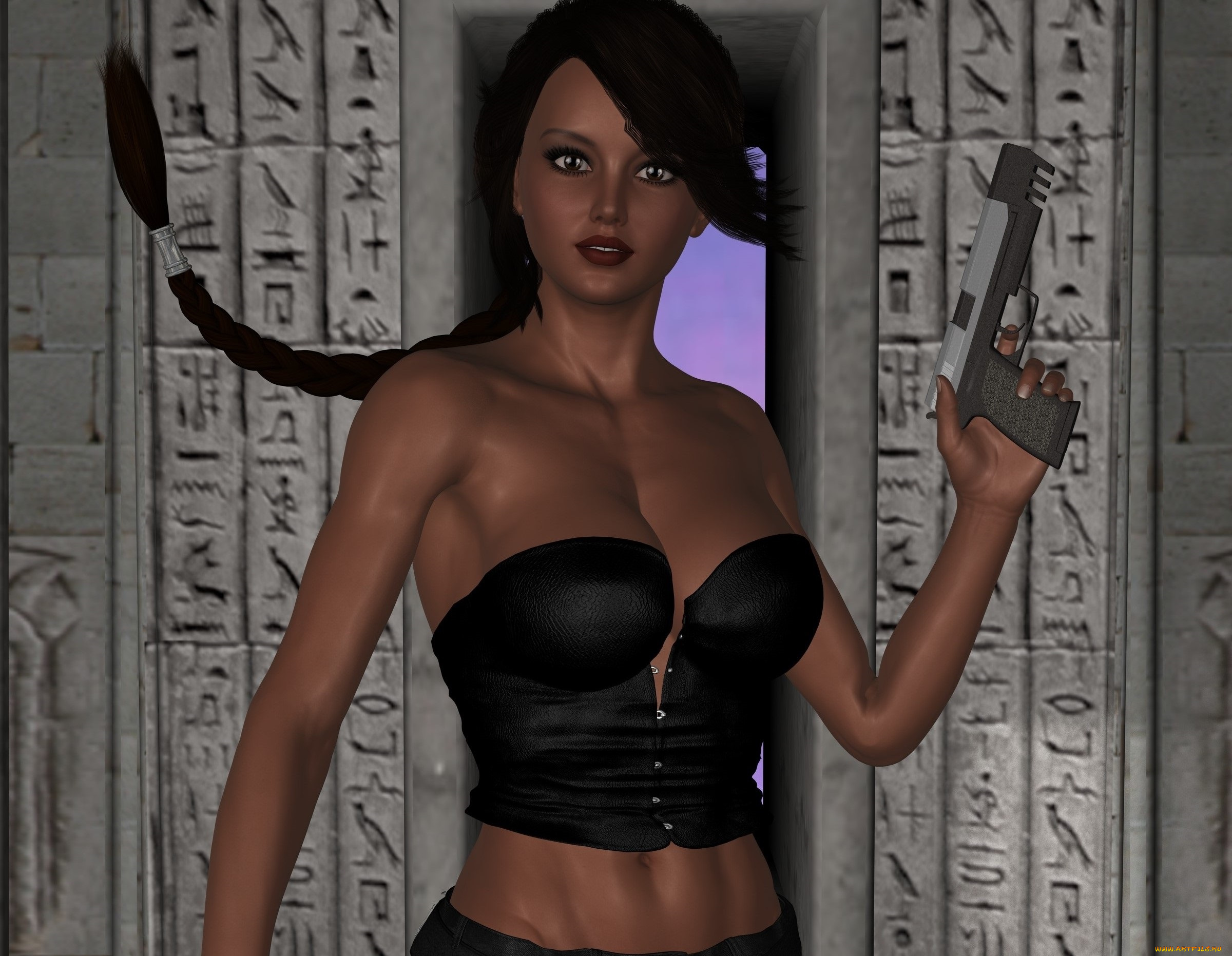 3д, графика, люди, , people, взгляд, девушка, оружие, фон