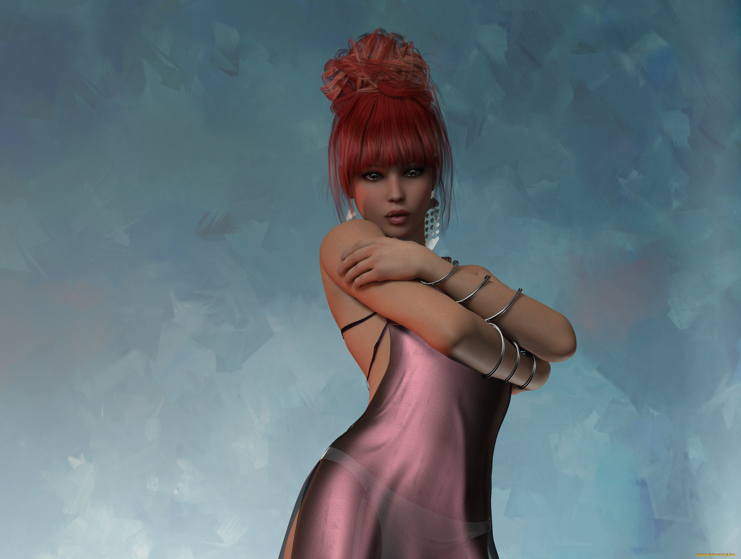 3д, графика, люди, , people, рыжая, фон, взгляд, девушка