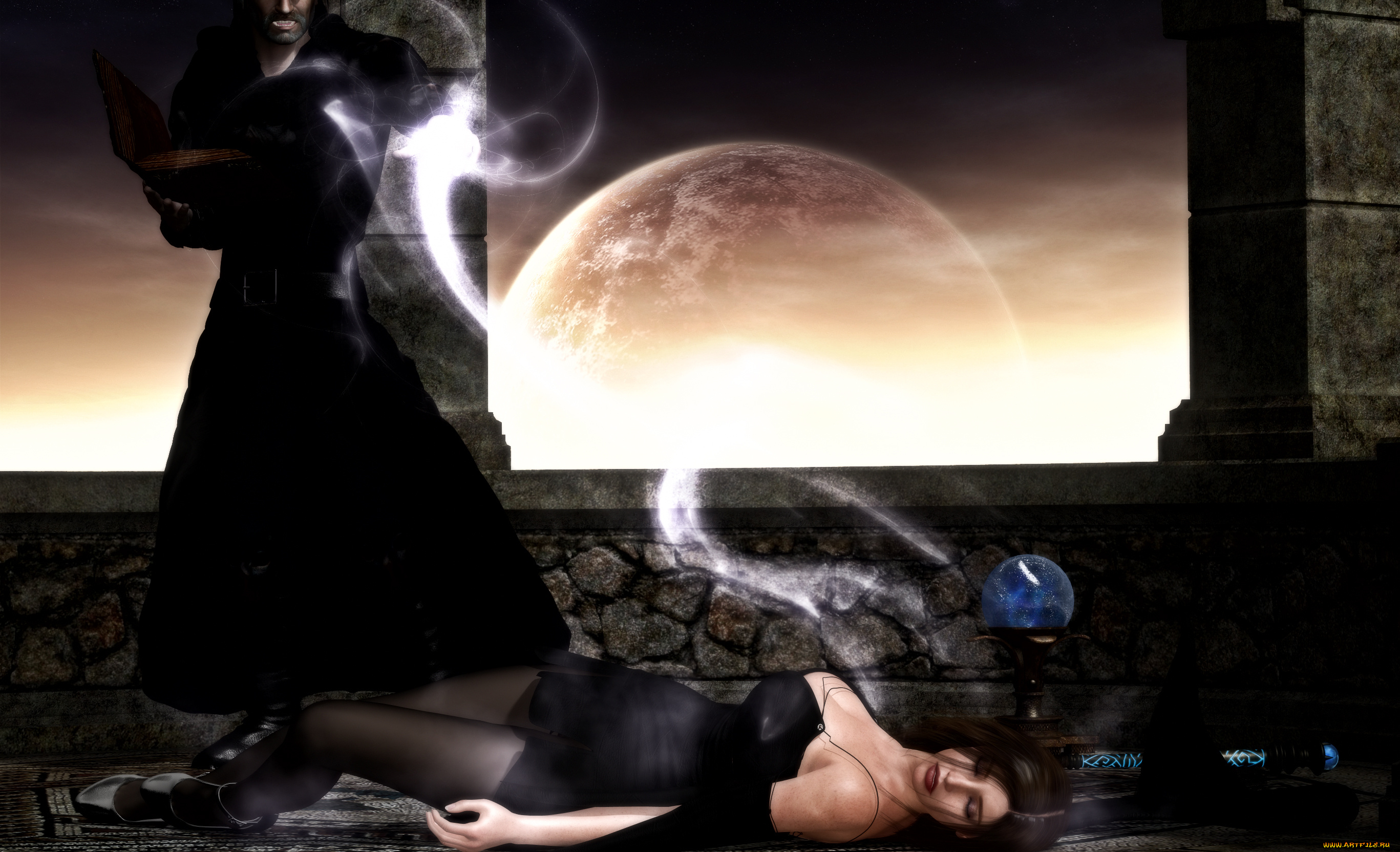 3д, графика, фантазия, , fantasy, девушка, луна, магия