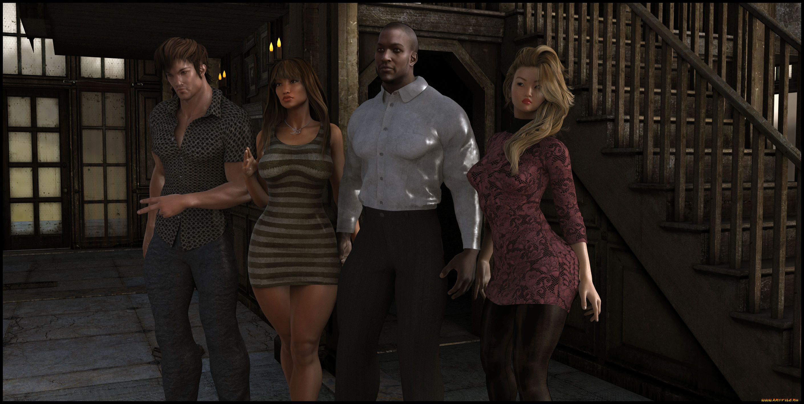 3д, графика, люди, , people, мужчины, улица, взгляд, девушки