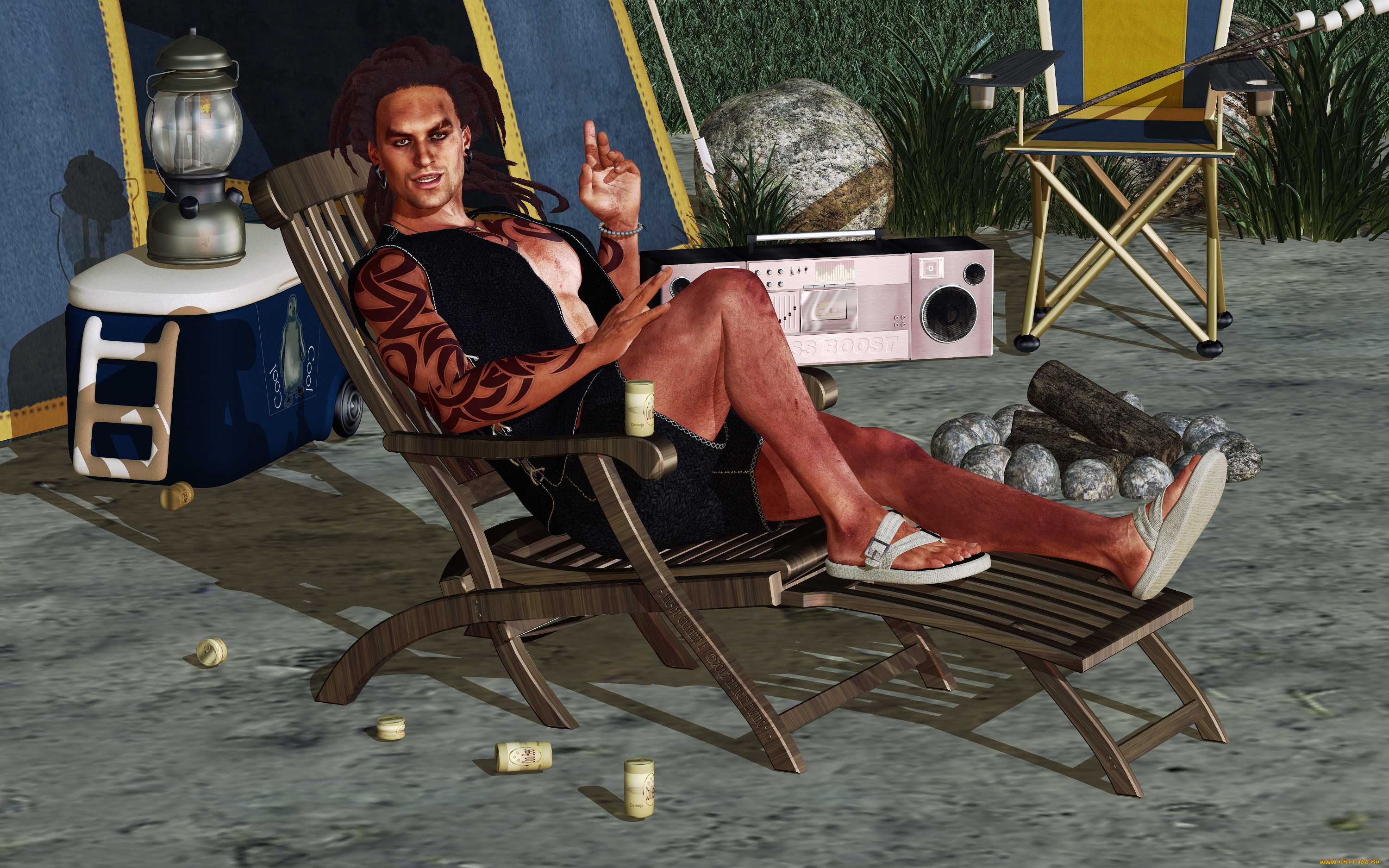 3д, графика, люди, , people, шезлонг, фон, взгляд, мужчина