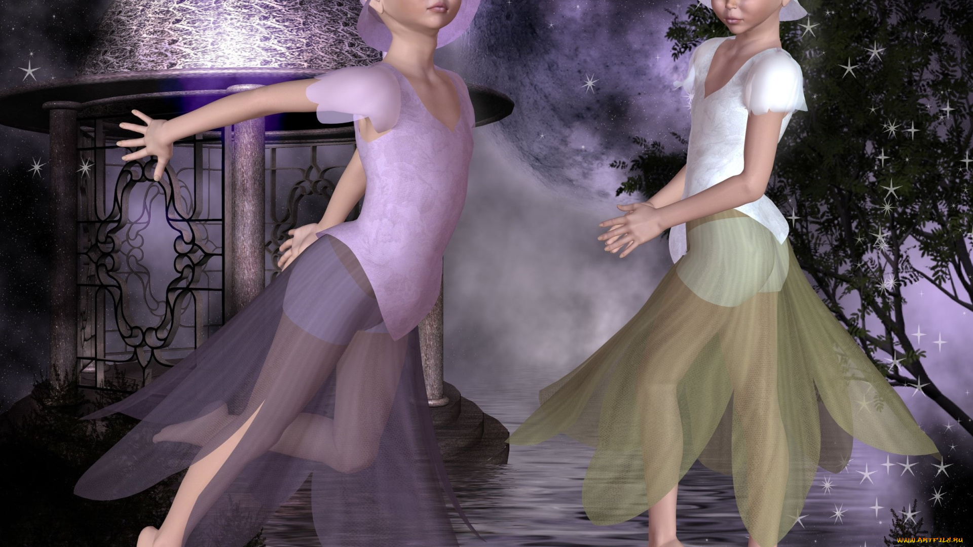 3д, графика, эльфы, , elves, фон, взгляд, эльфийки