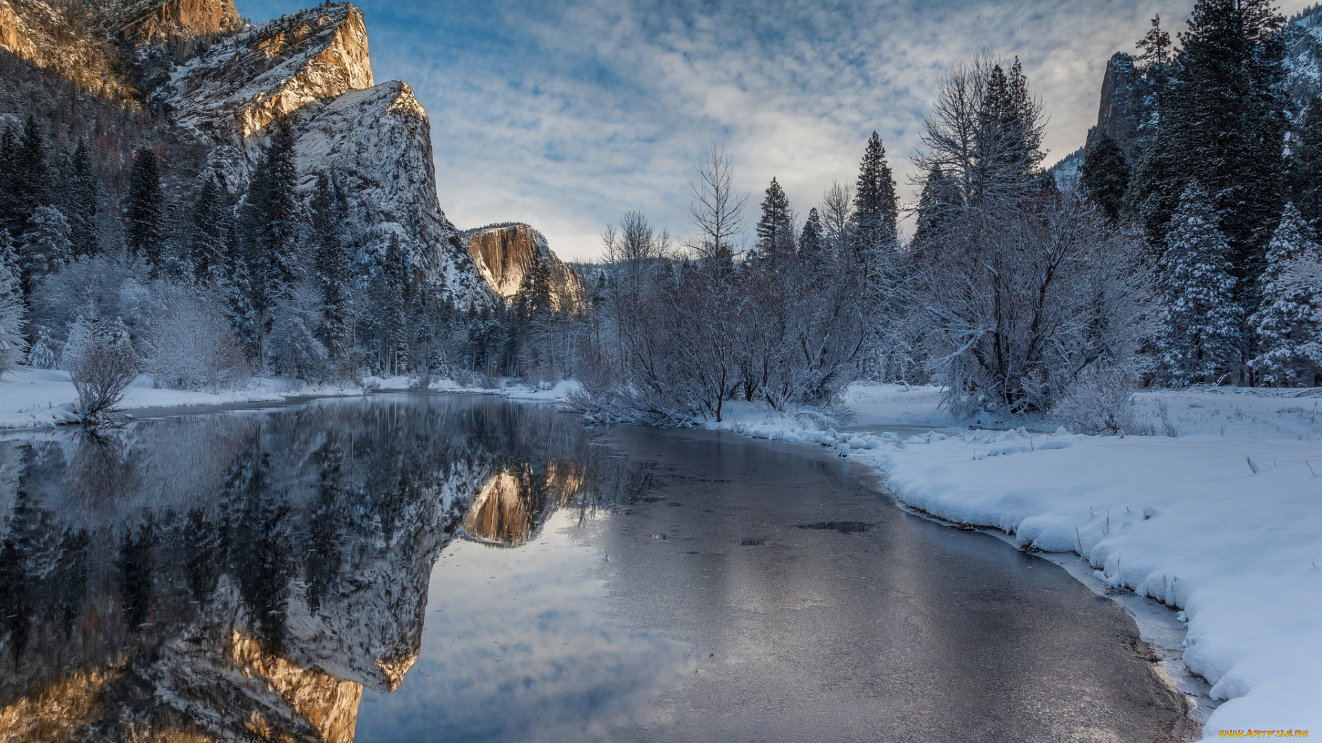 природа, реки, озера, merced, river, yosemite, national, park, winter