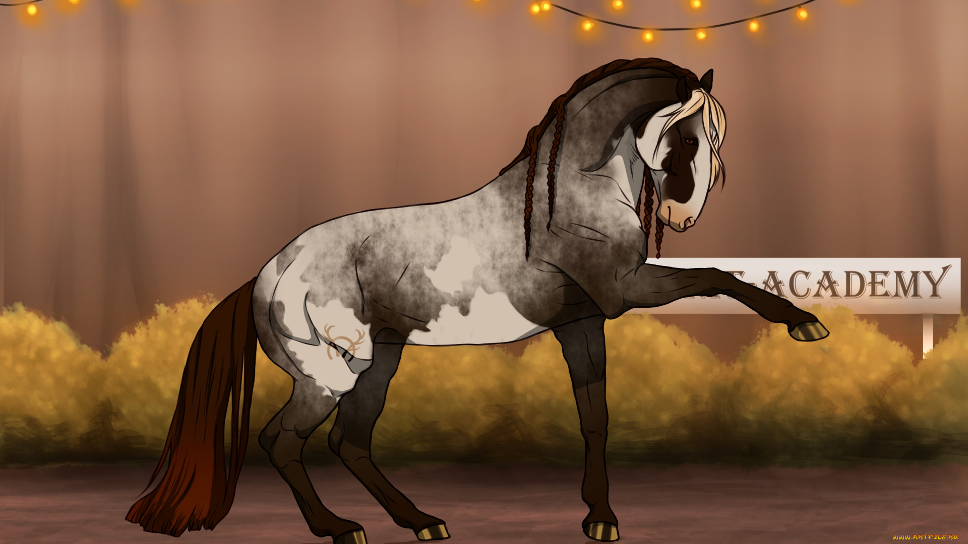 рисованное, животные, , лошади, лошадь, фон