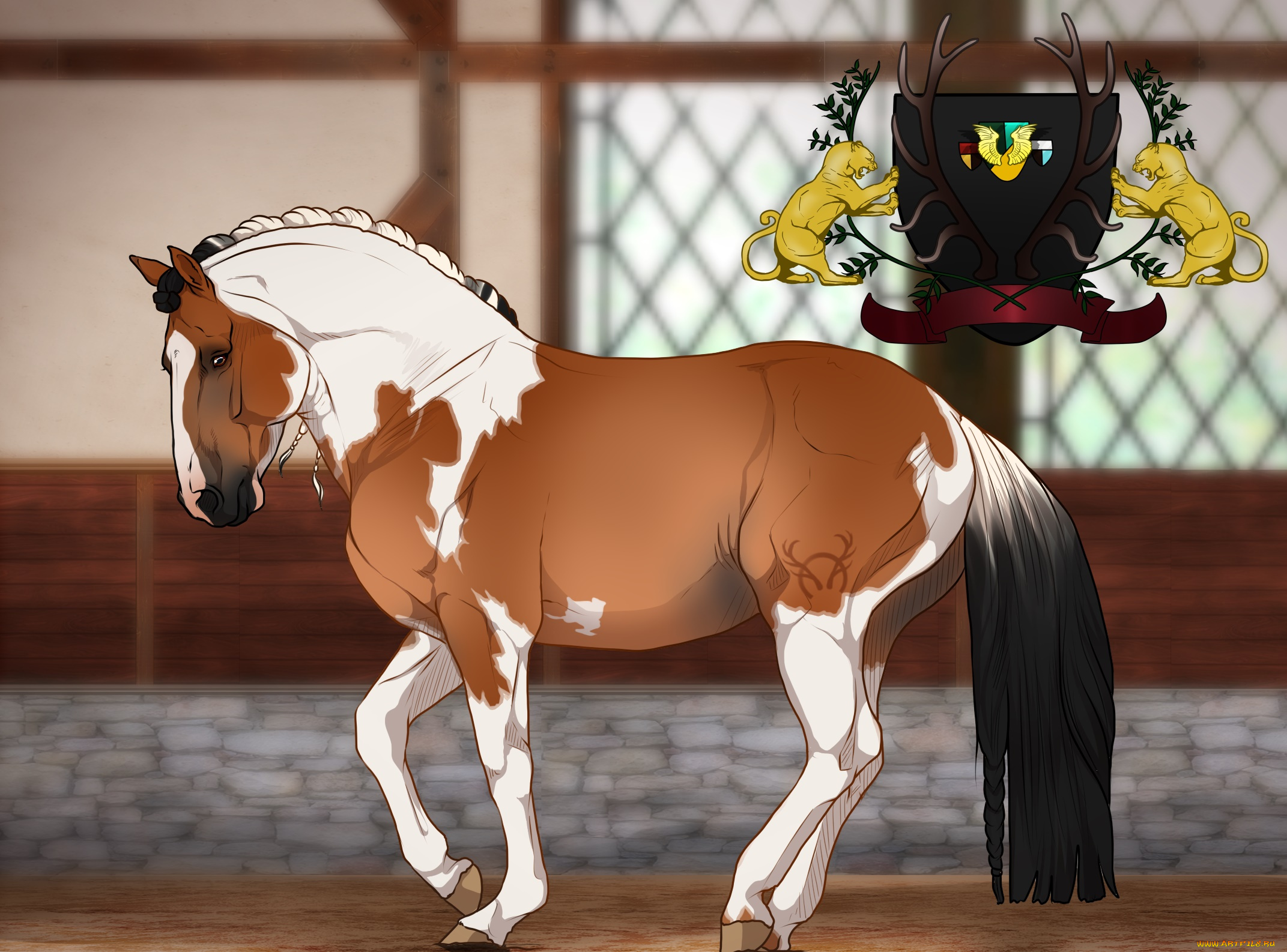 рисованное, животные, , лошади, лошадь, фон