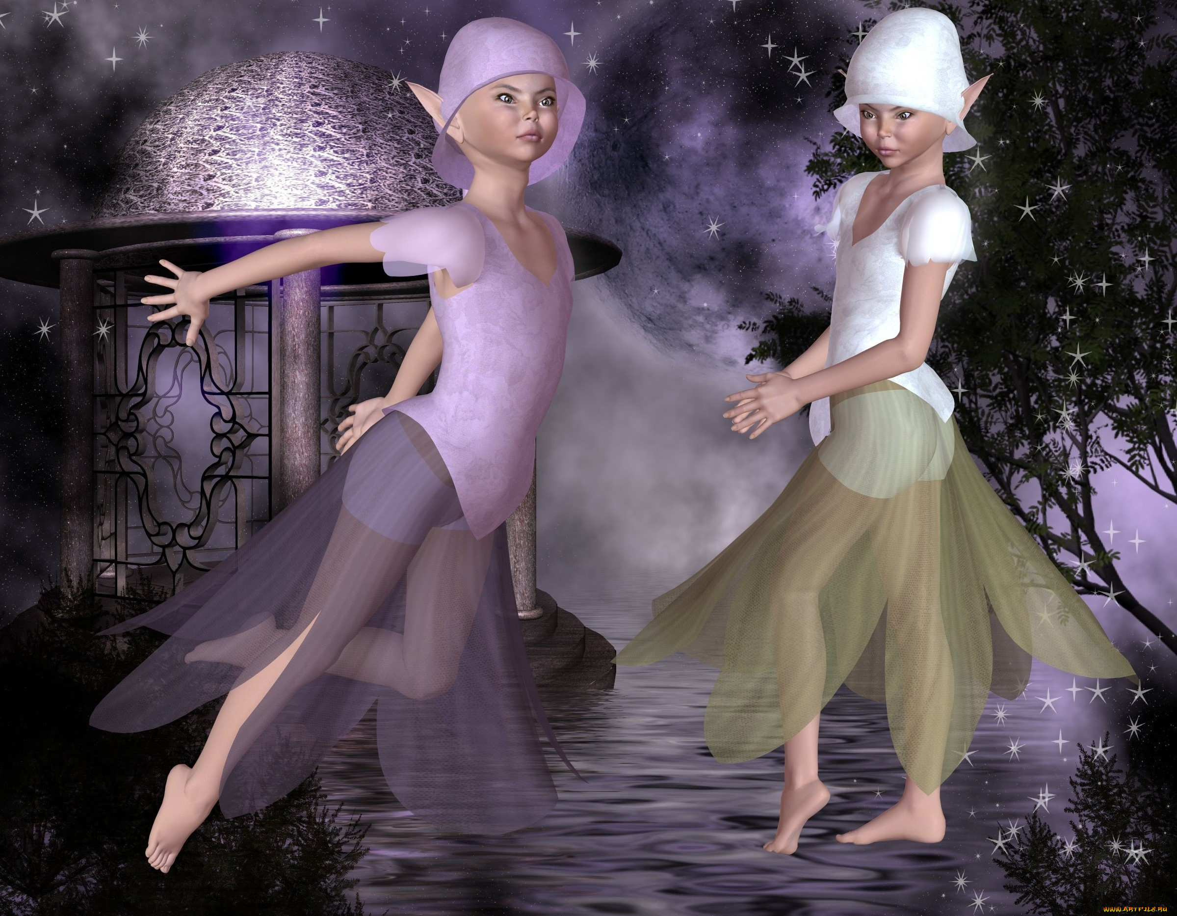 3д, графика, эльфы, , elves, фон, взгляд, эльфийки