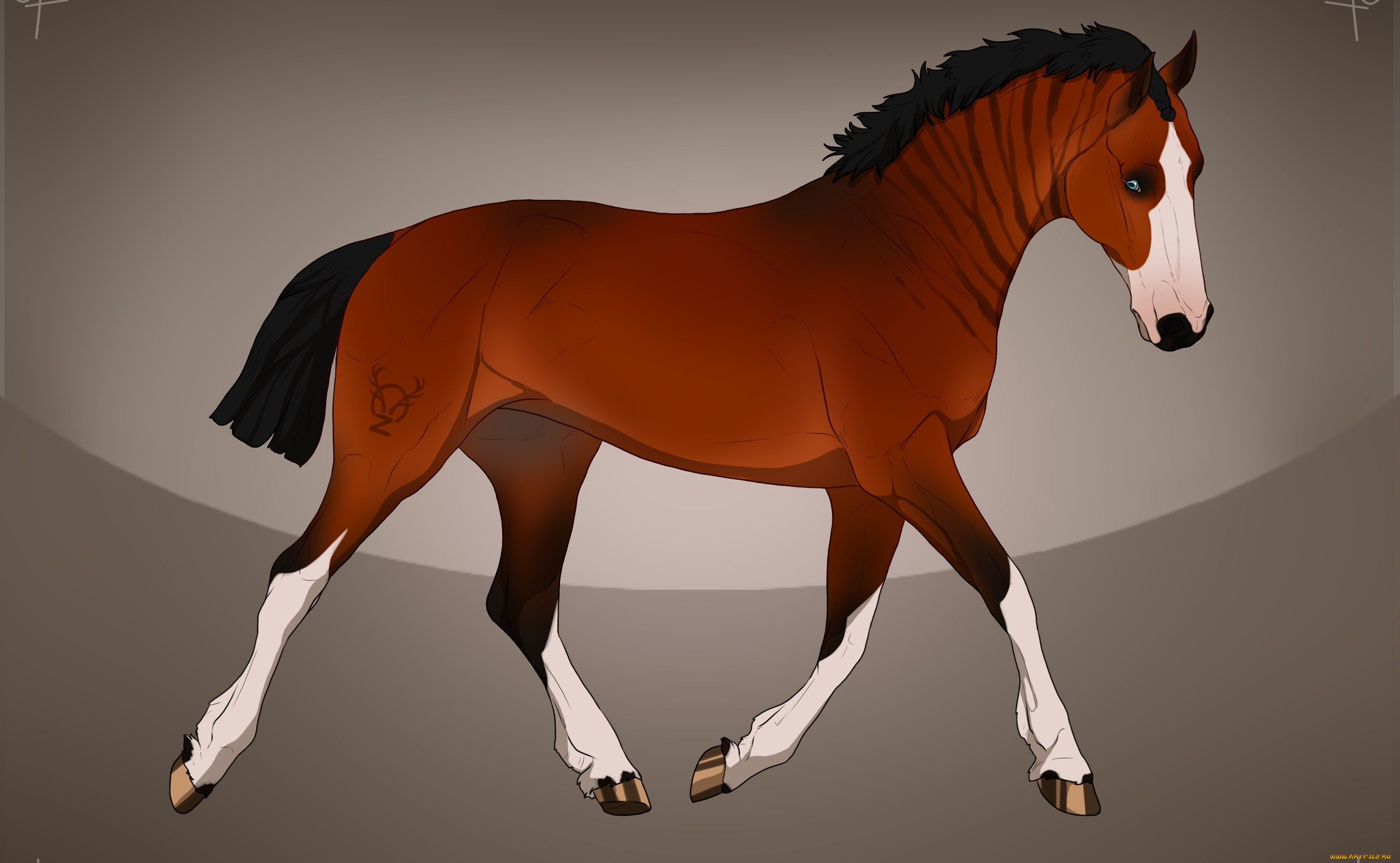 рисованное, животные, , лошади, лошадь, фон