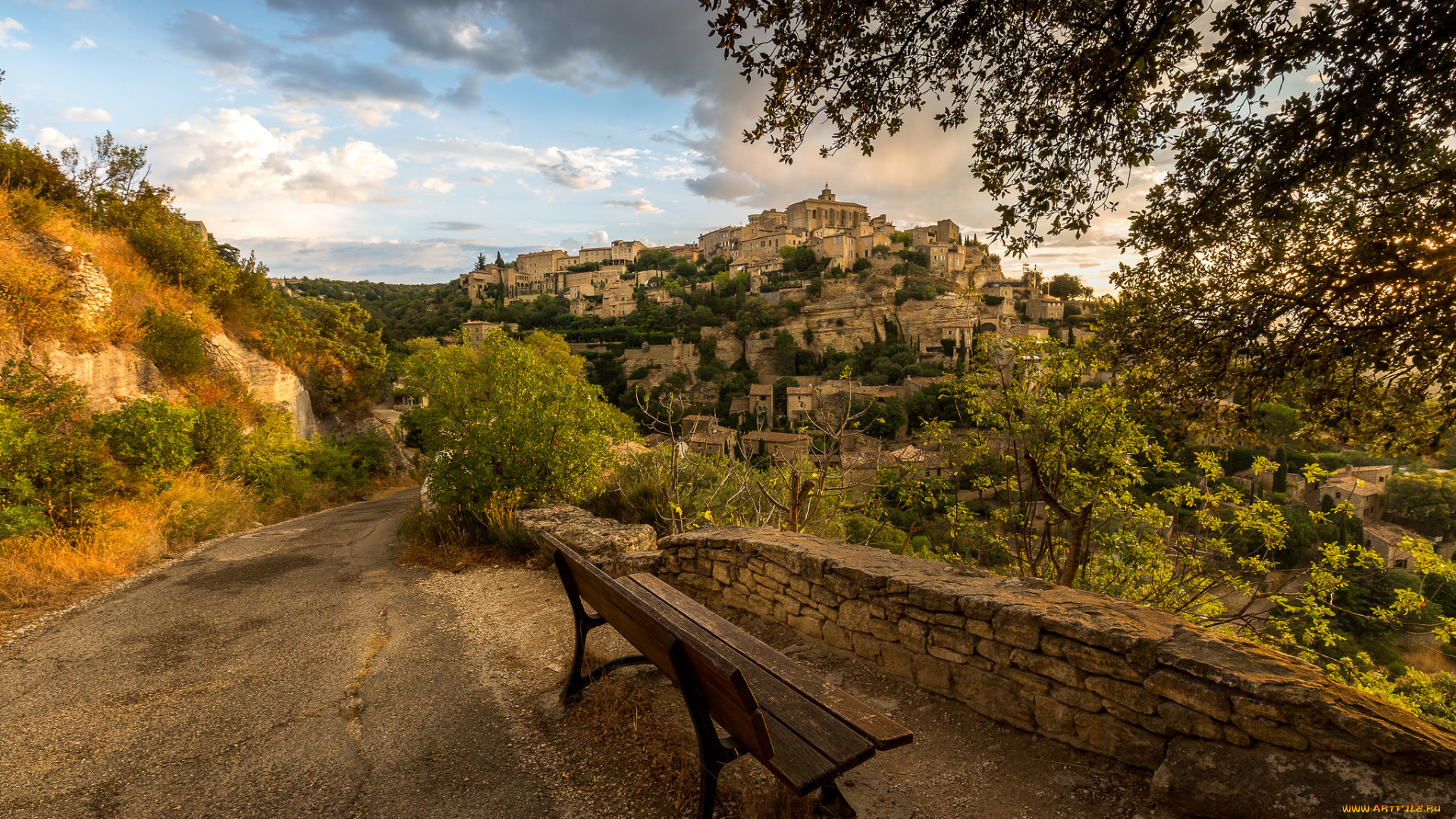 города, -, панорамы, холм, дорога