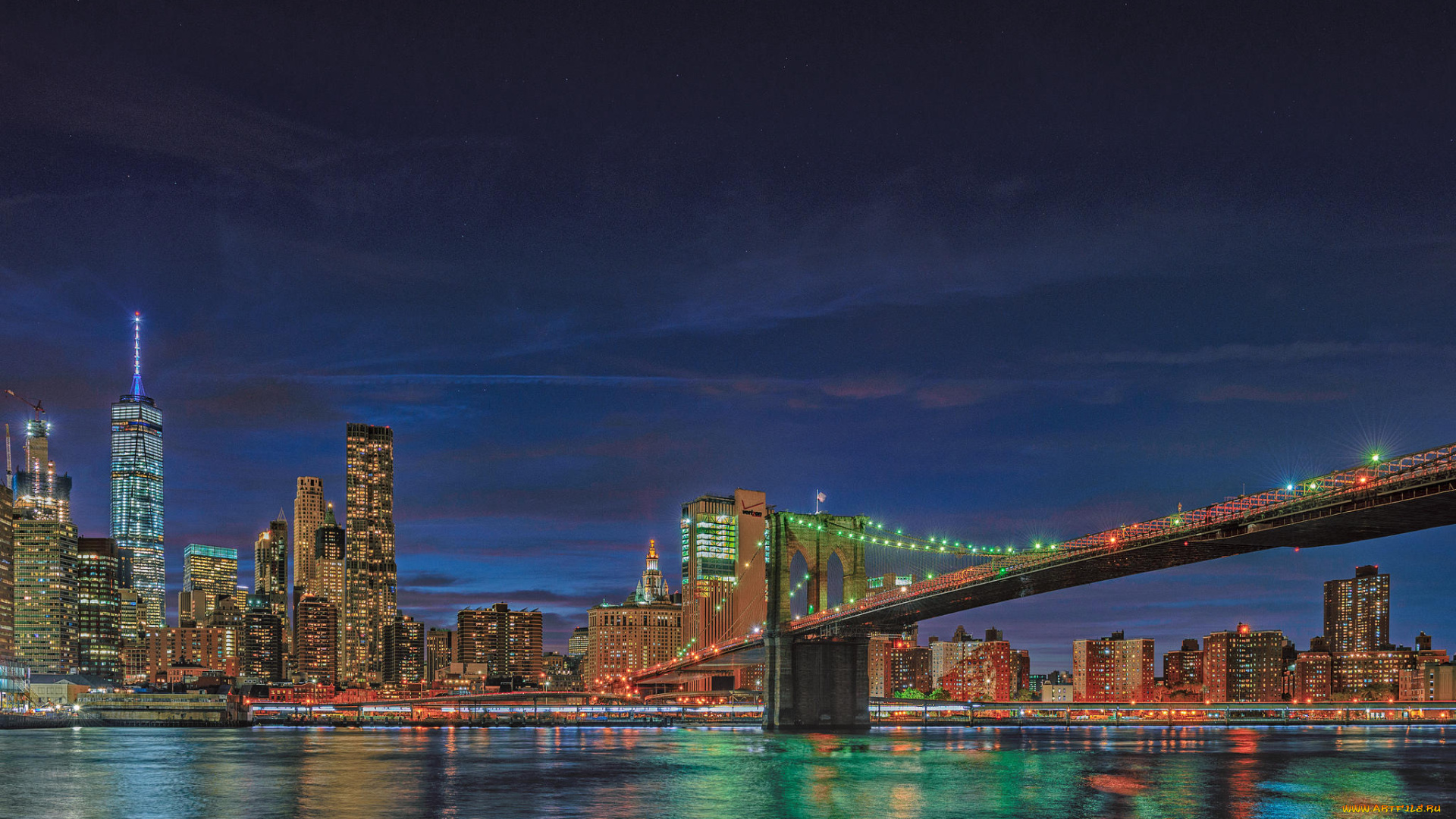 города, нью-йорк, , сша, manhattan, one, world, trade, center, brooklyn, bridge