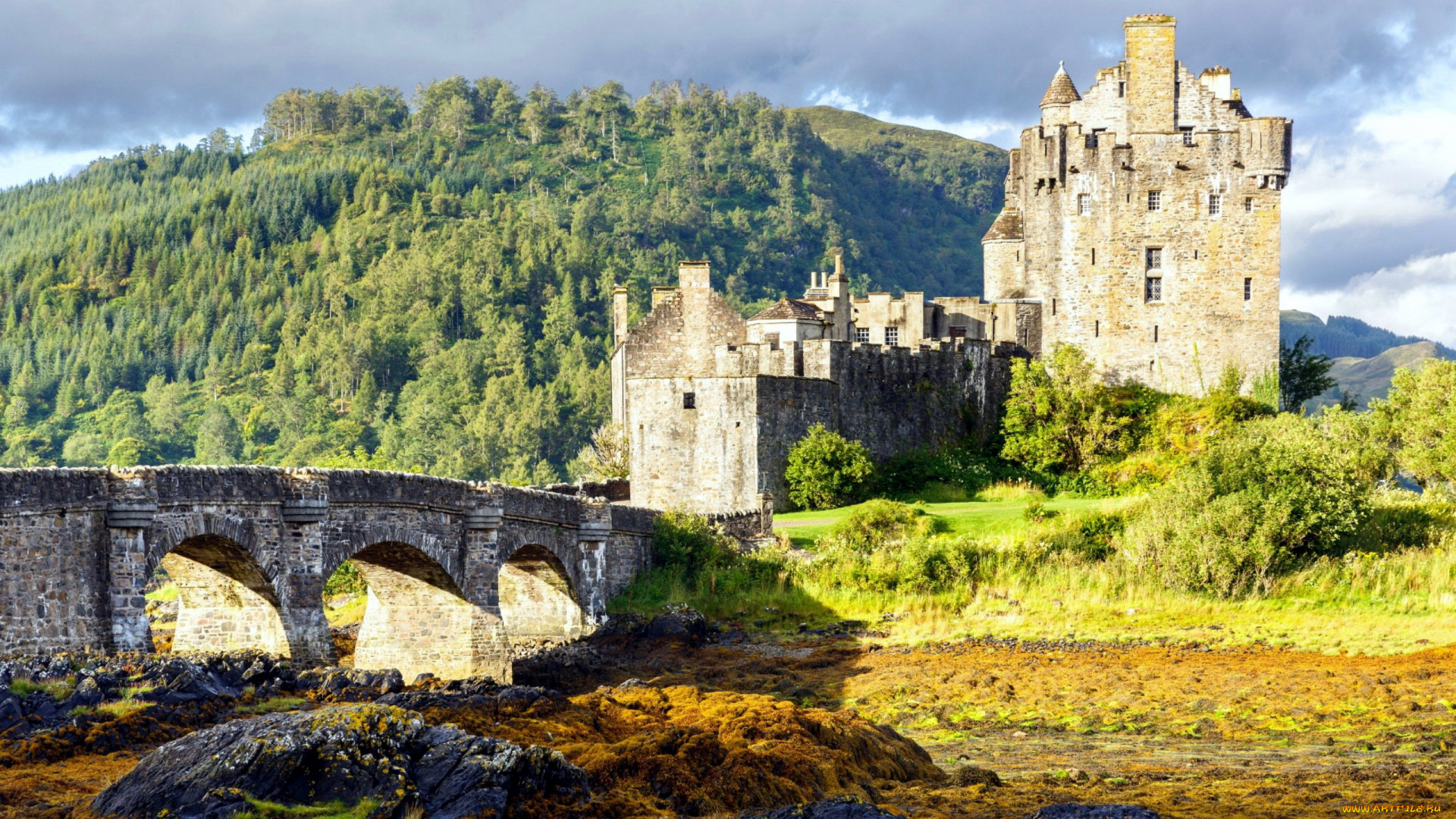 города, замок, эйлен-донан, , шотландия, мост, каменный, замок