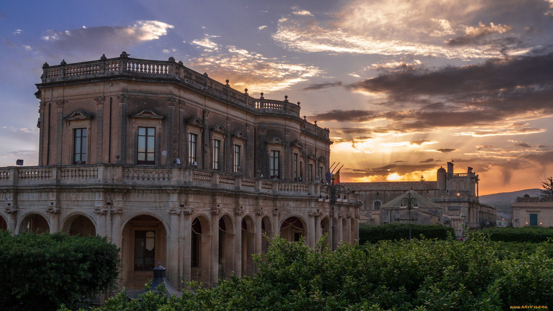 palazzo, ducezio, города, -, здания, , дома, закат