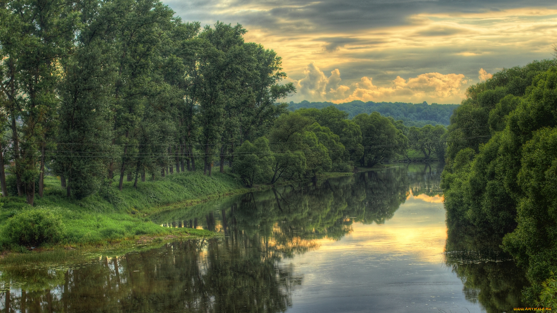 природа, реки, озера, облака, тучи, река, деревья, пейзаж, небо