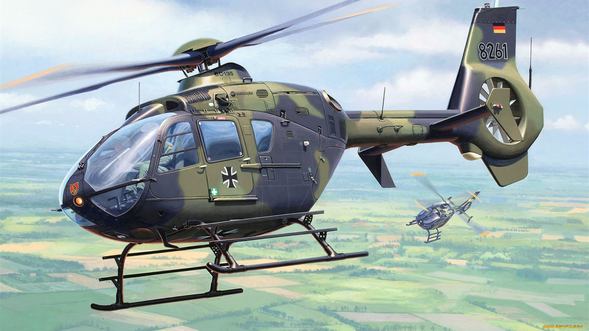 eurocopter, ec135, авиация, 3д, рисованые, v-graphic, ввс, германии, airbus, вертолеты, люфтваффе, военный, вертолет, немецкий