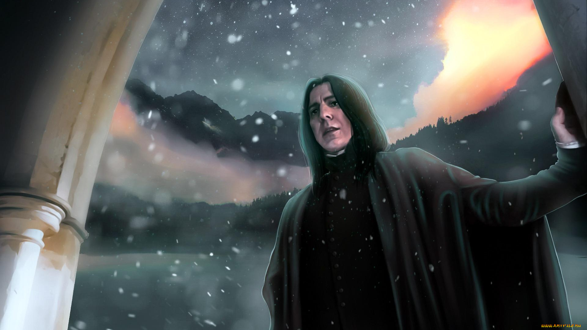 рисованное, кино, северус, снейп, снег, горы, арка, зельевар