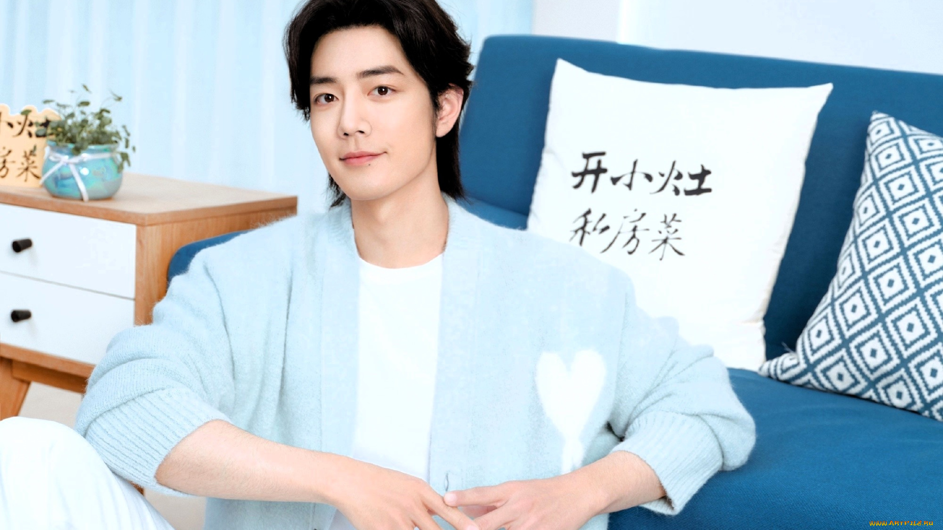 мужчины, xiao, zhan, актер, пиджак, подушки, диван