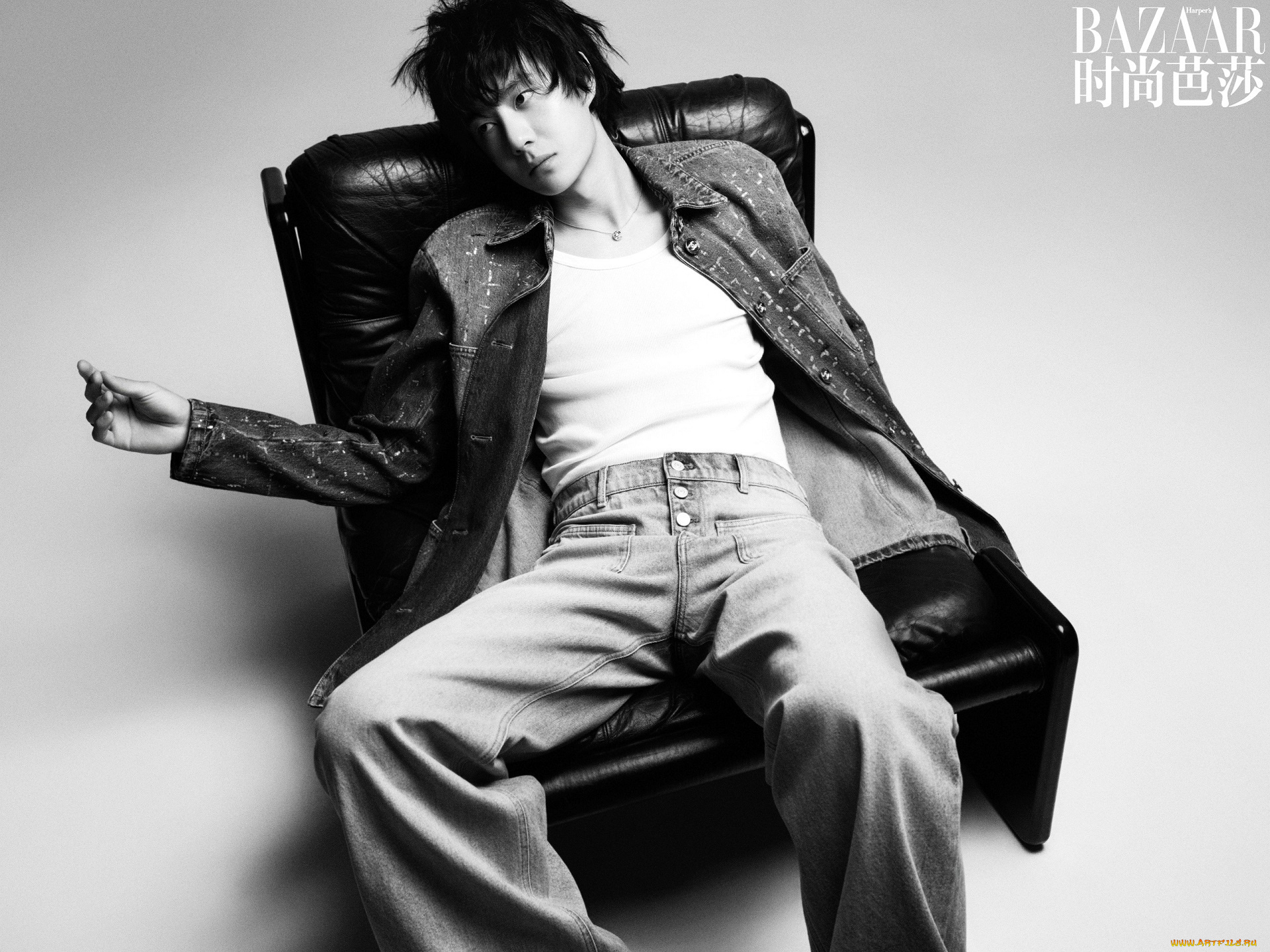 мужчины, wang, yi, bo, куртка, джинсы, кресло