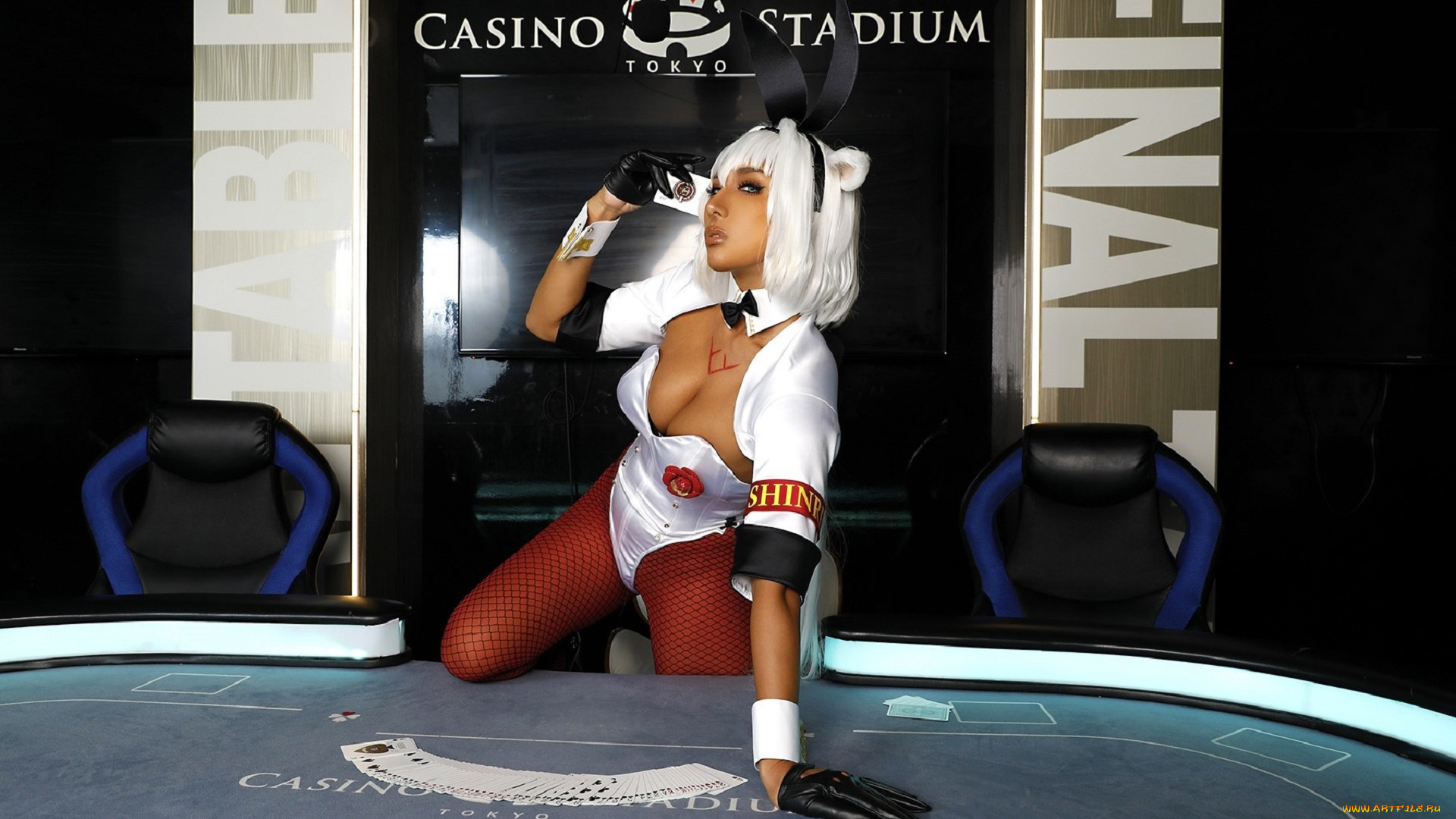 девушки, nonsummerjack, образ, костюм, косплей, казино, крупье, стол, карты