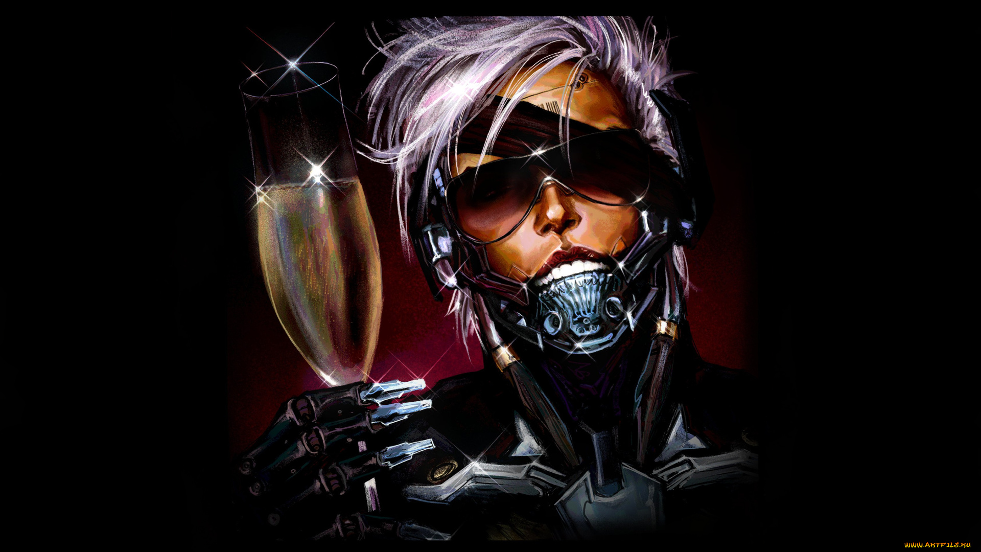 фэнтези, роботы, , киборги, , механизмы, робот, с, бокалом, шампанского