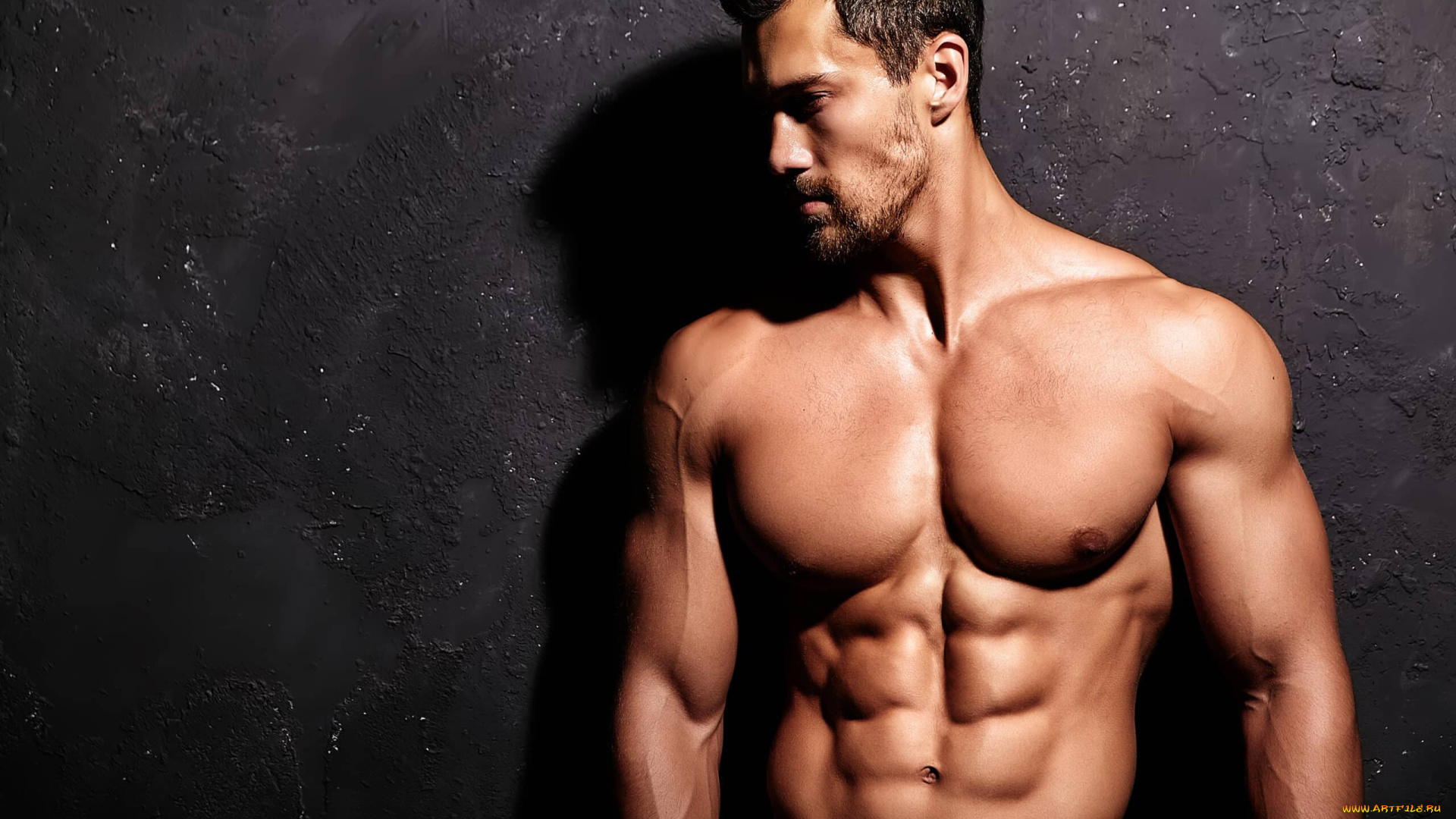 мужчины, -unsort, сильный, щeтина, без, футболки, голый, торс